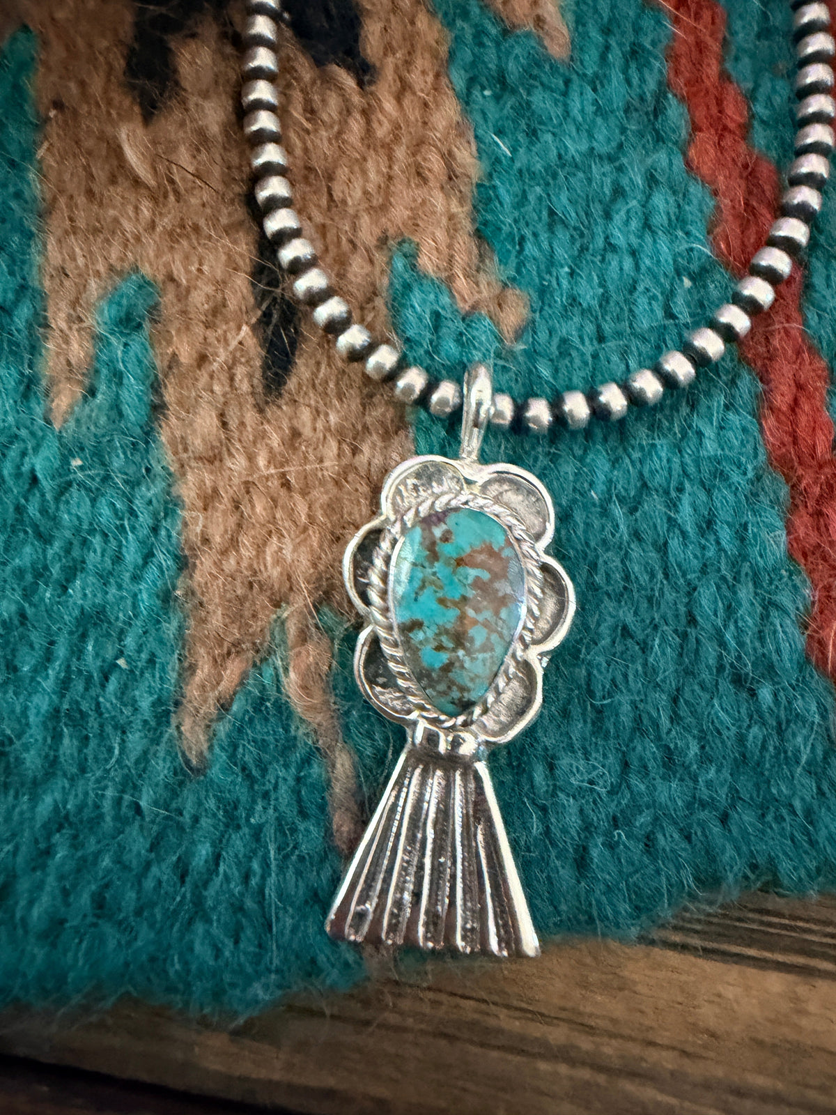 Handcrafted Sterling Silver & Turquoise Blossom Pendant by Joseph Martinez Nizhoni Traders LLC