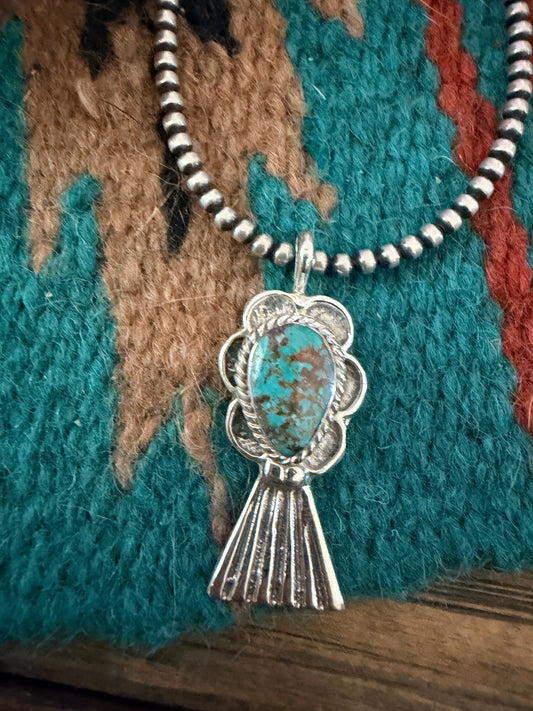 Handcrafted Sterling Silver & Turquoise Blossom Pendant by Joseph Martinez Nizhoni Traders LLC