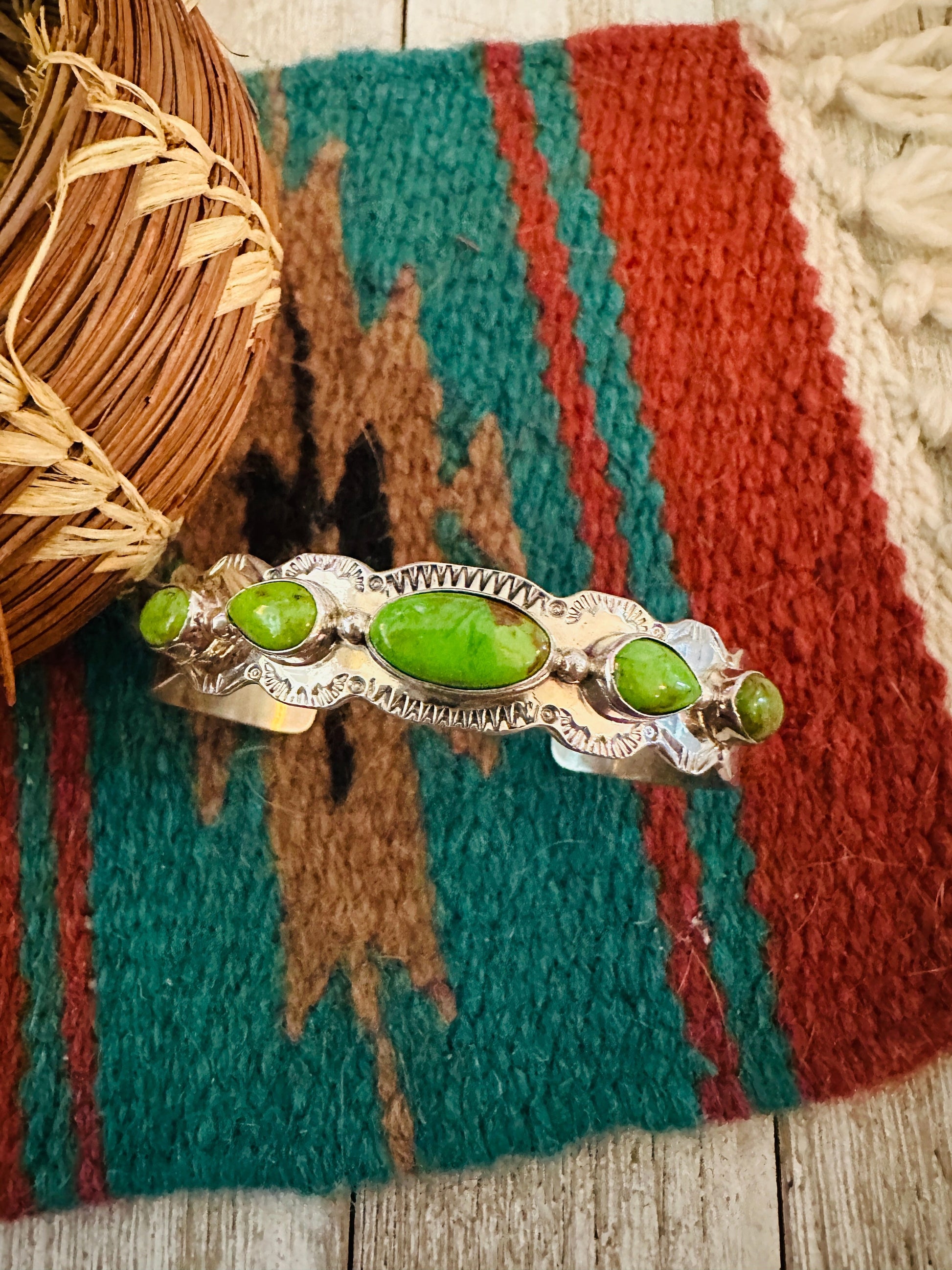 Handcrafted Green Kingman Turquoise & Sterling Silver Cuff Bracelet Nizhoni Traders LLC