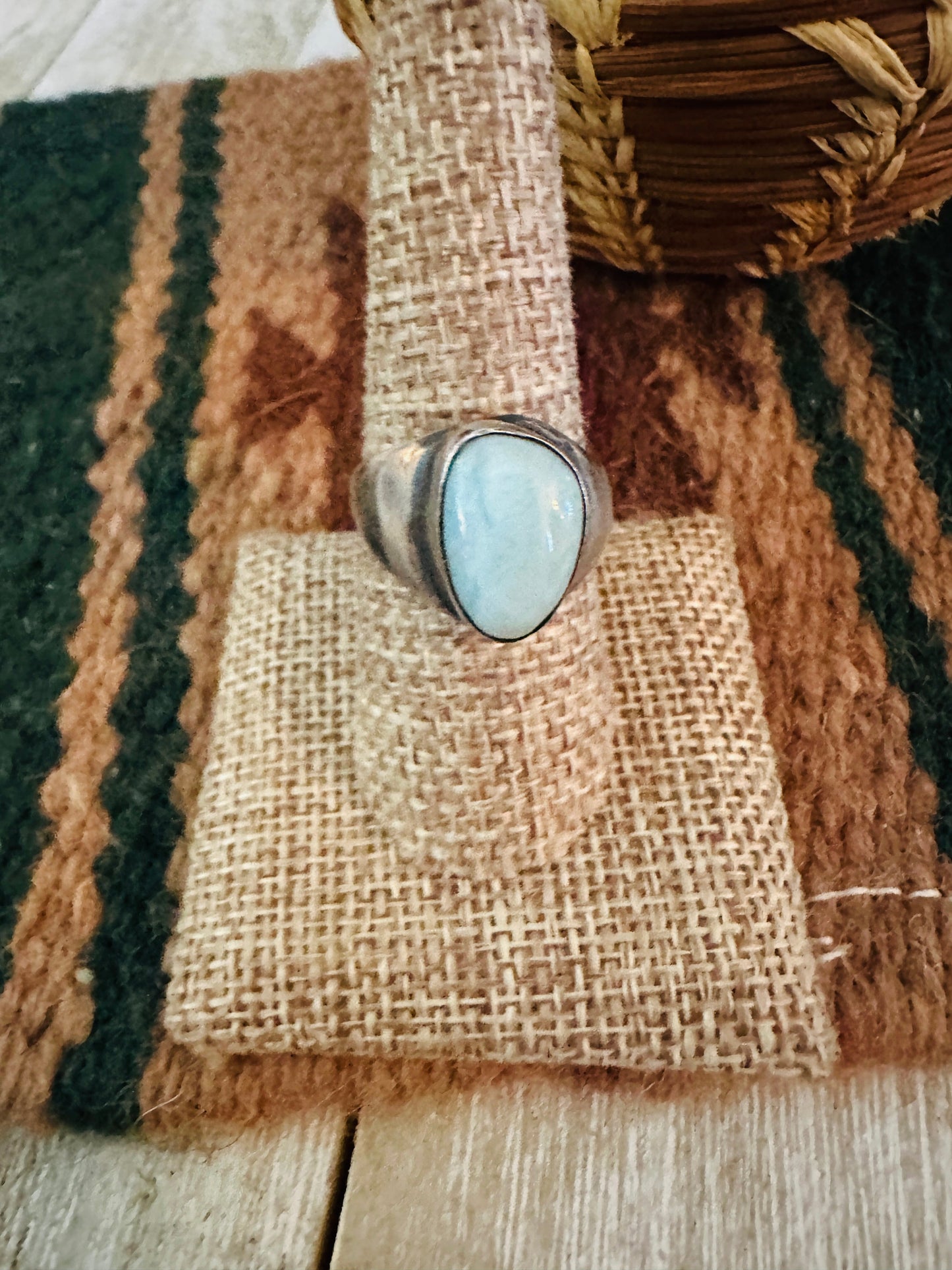 Old Pawn Handcrafted Larimar & Sterling Silver Ring Size 9 Nizhoni Traders LLC