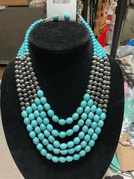 Fashion, turquoise, silver pearl necklace CedarHill Country Market