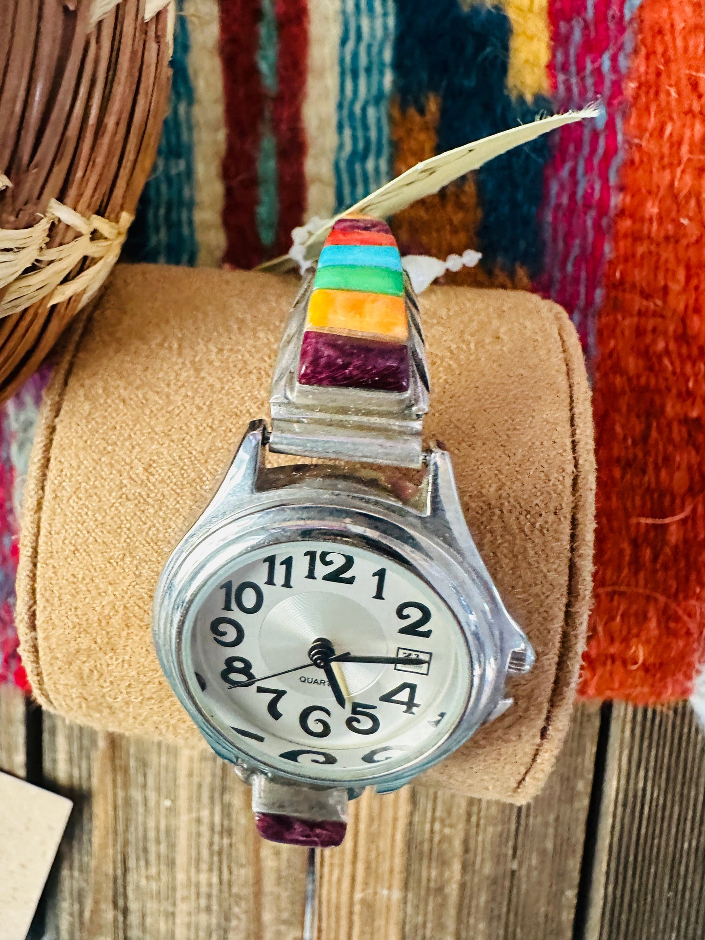 Handcrafted Old Pawn Multi Stone & Sterling Silver Inlay Watch Nizhoni Traders LLC