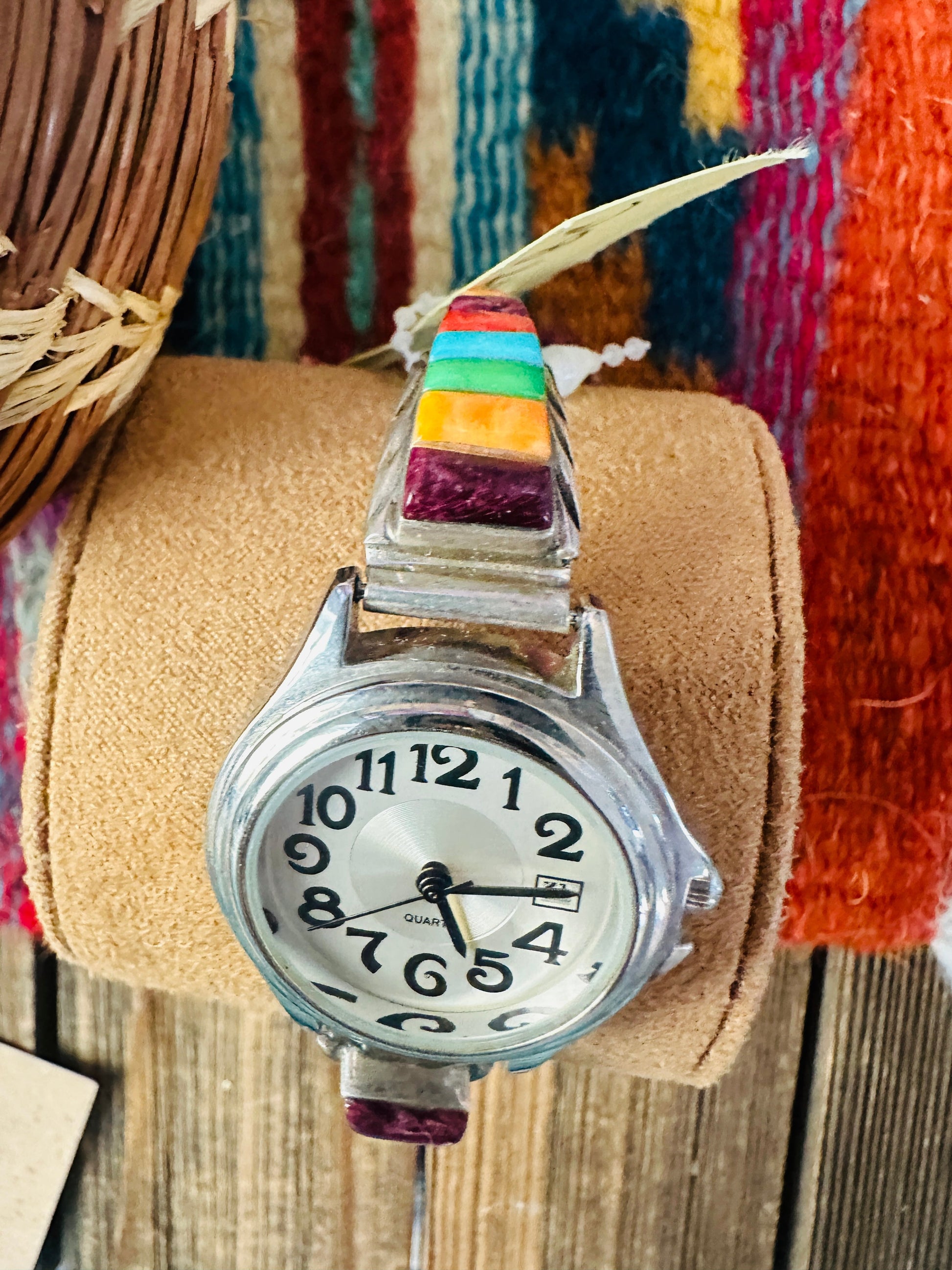 Handcrafted Old Pawn Multi Stone & Sterling Silver Inlay Watch Nizhoni Traders LLC