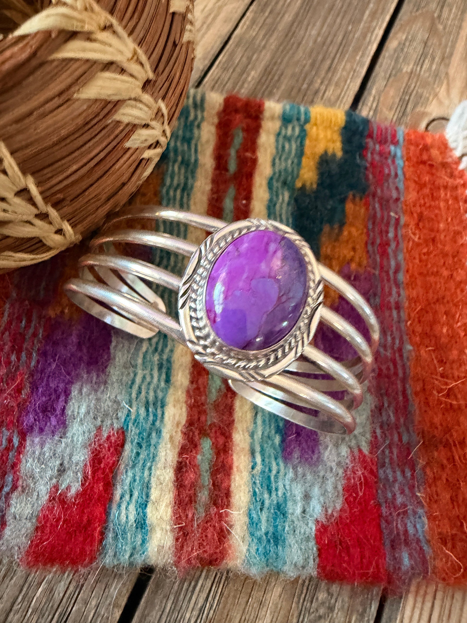 Handcrafted Dyed Kingman Turquoise & Sterling Silver Cuff Bracelet Nizhoni Traders LLC