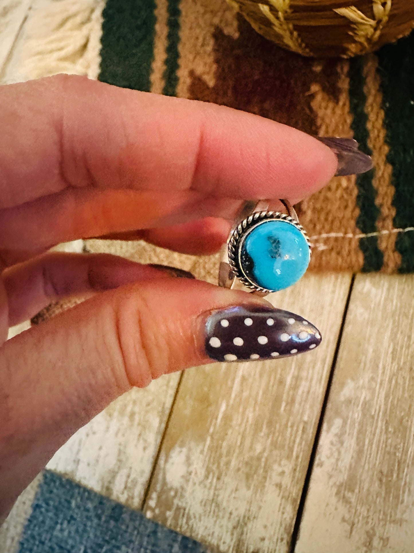 Old Pawn Handcrafted Turquoise & Sterling Silver Ring Size 8 Nizhoni Traders LLC