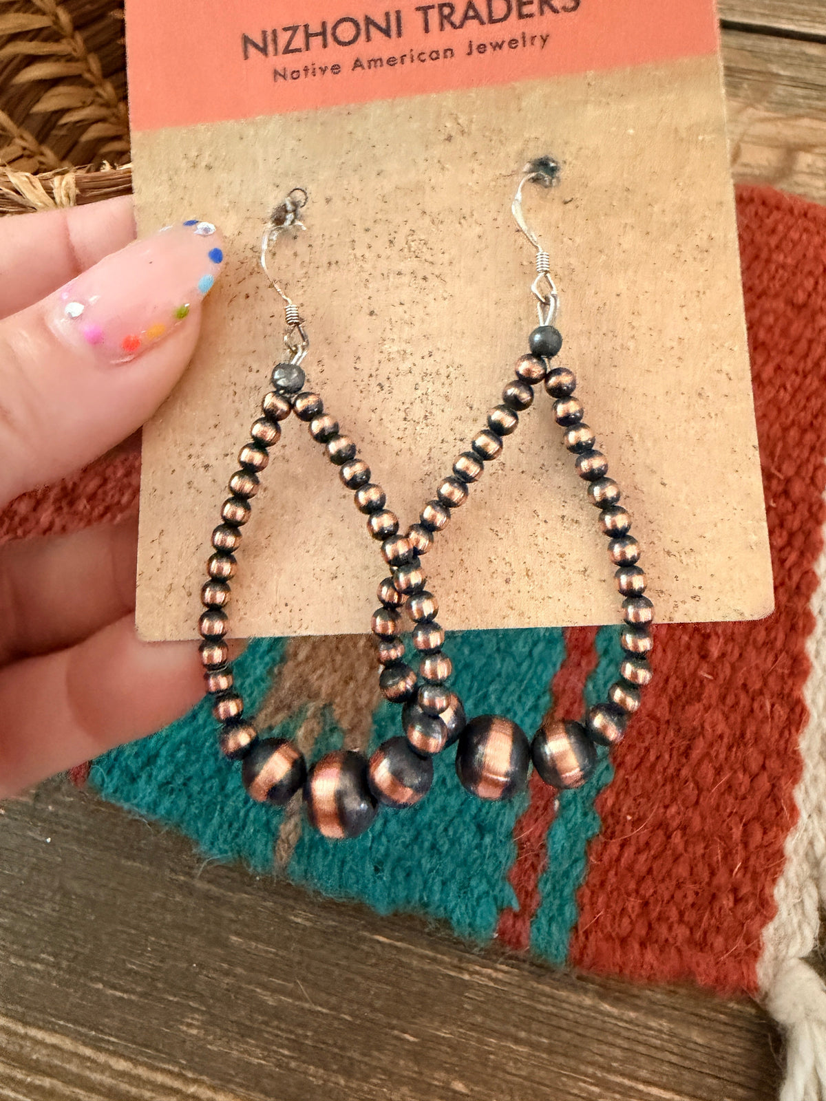 Handcrafted Copper Beaded Dangle Hoop Earrings Nizhoni Traders LLC