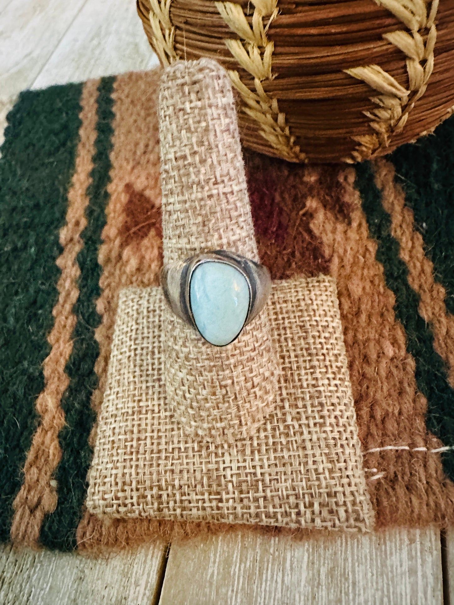 Old Pawn Handcrafted Larimar & Sterling Silver Ring Size 9 Nizhoni Traders LLC