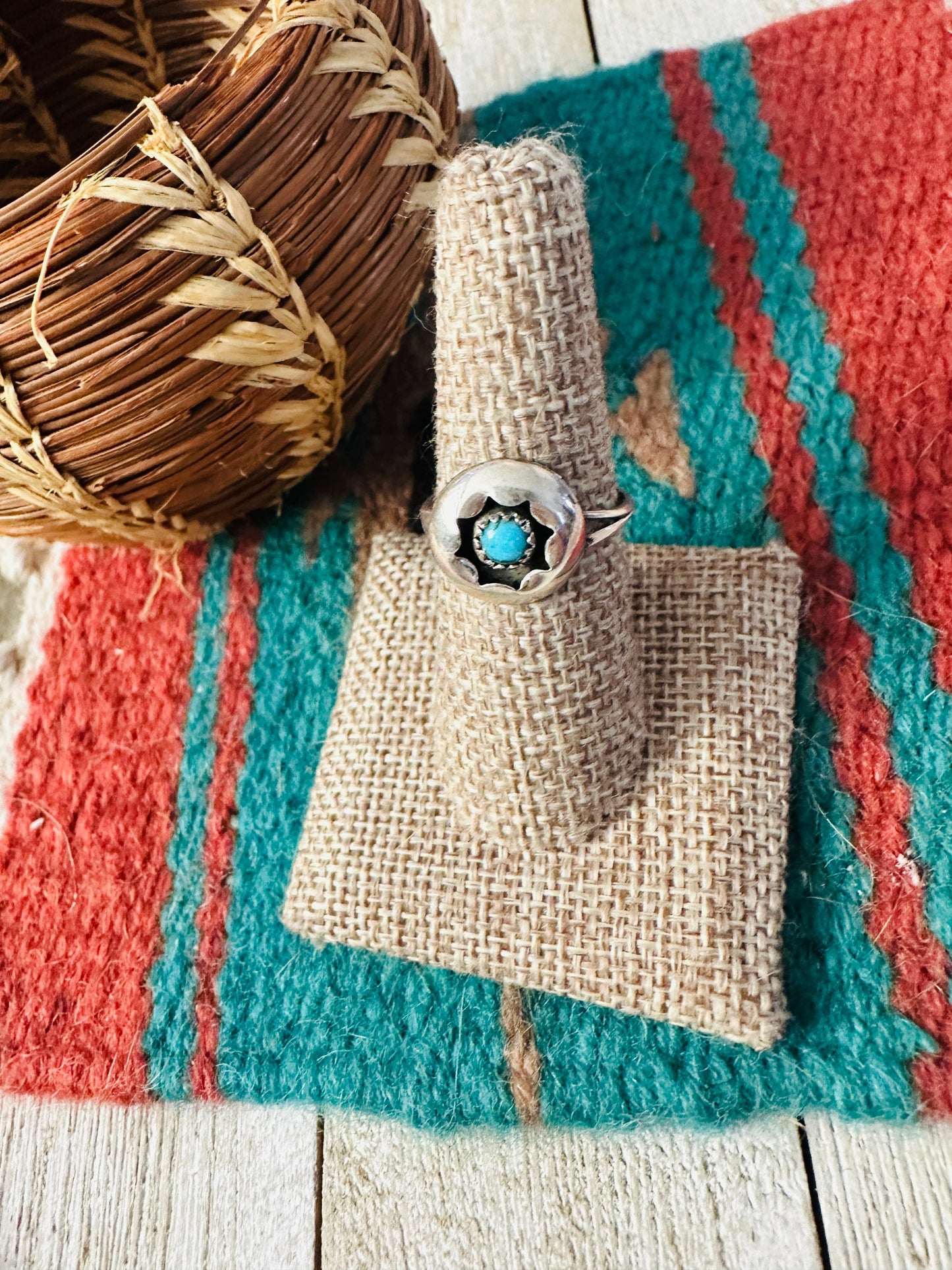 Handcrafted Turquoise & Sterling Silver Ring size 7.5 Nizhoni Traders LLC