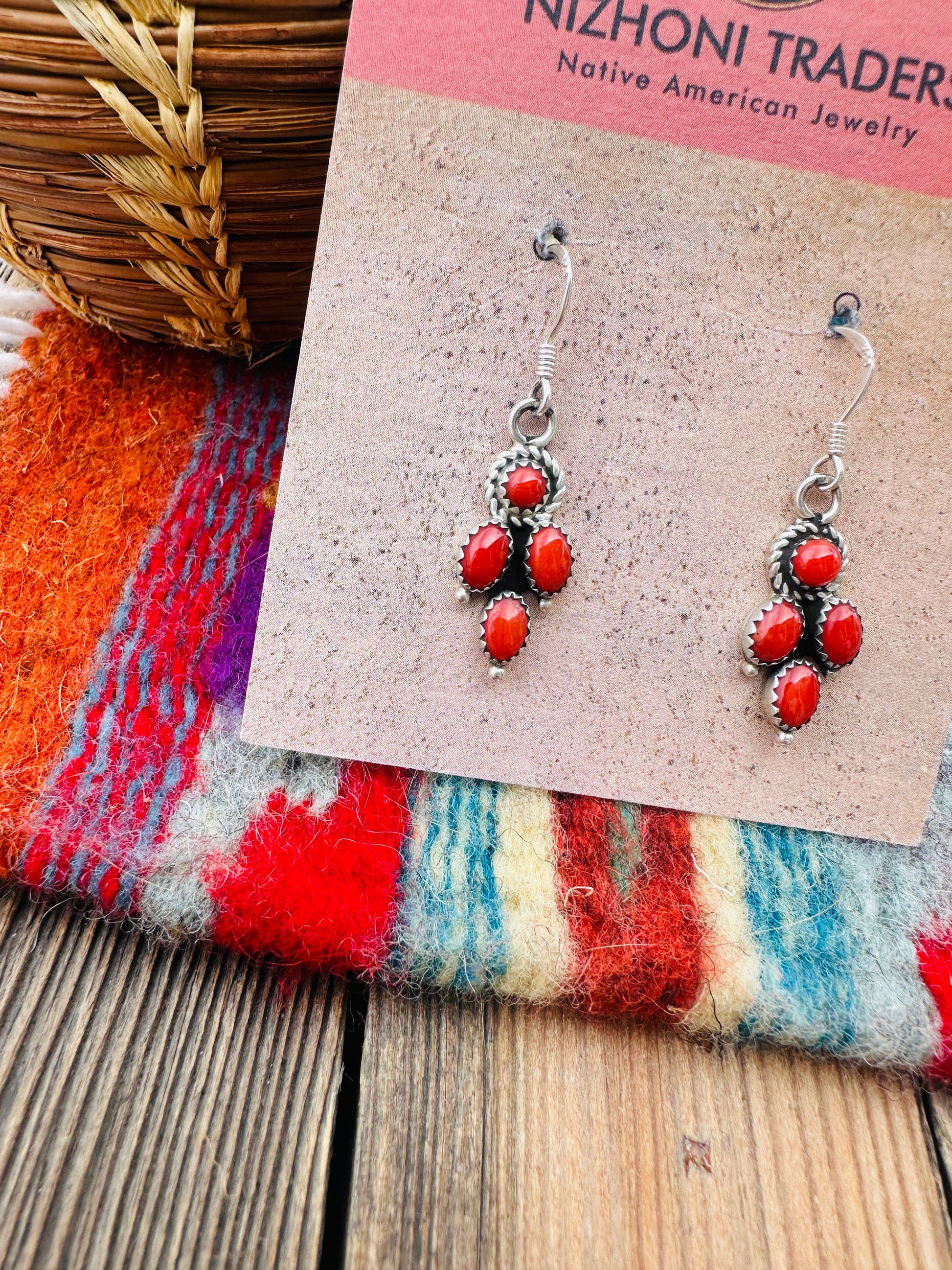 Handcrafted Coral & Sterling Silver Dangle Earrings Nizhoni Traders LLC