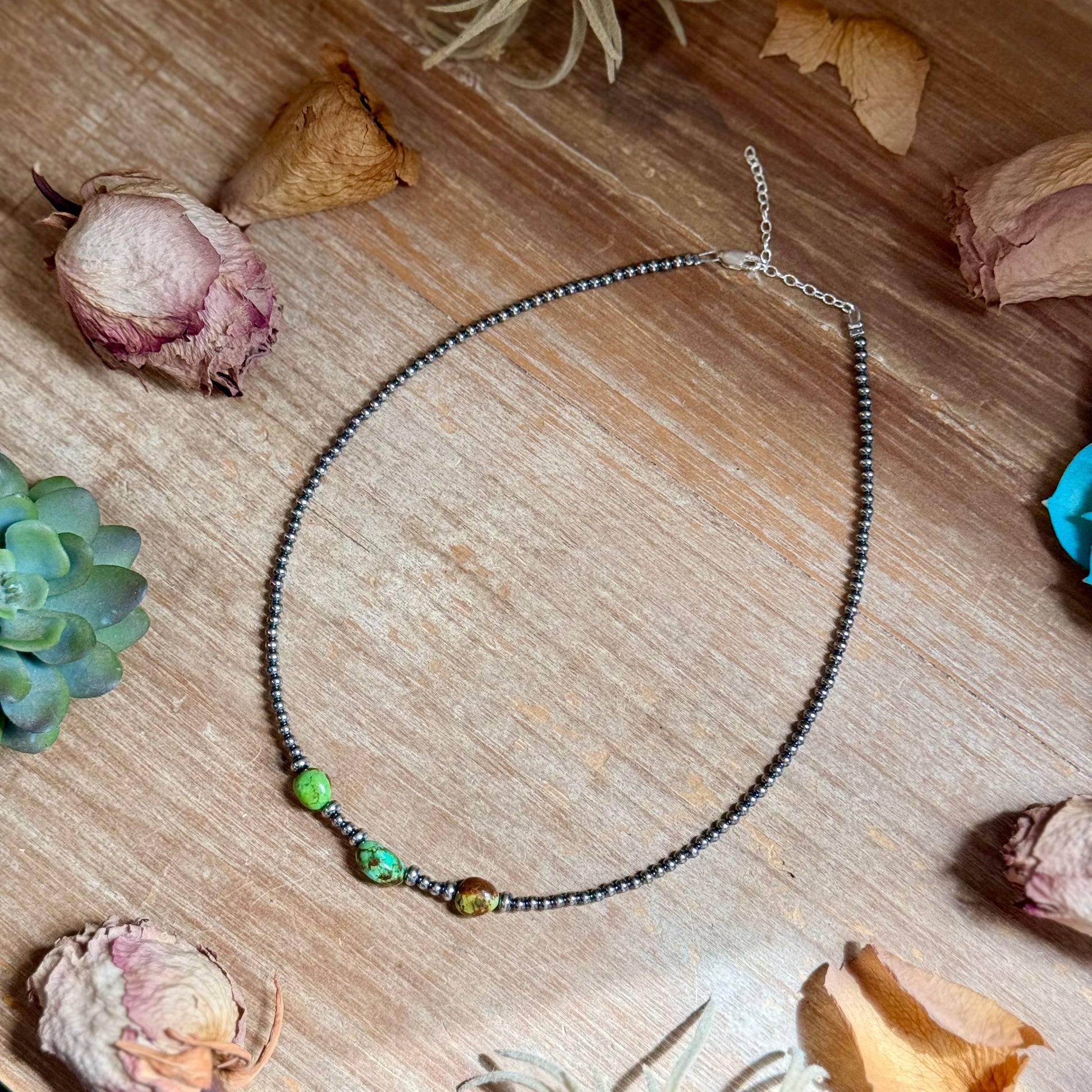 3mm Sterling Silver Pearl & Sonoran Gold Turquoise Necklace The Bijoux FAB Jewelry