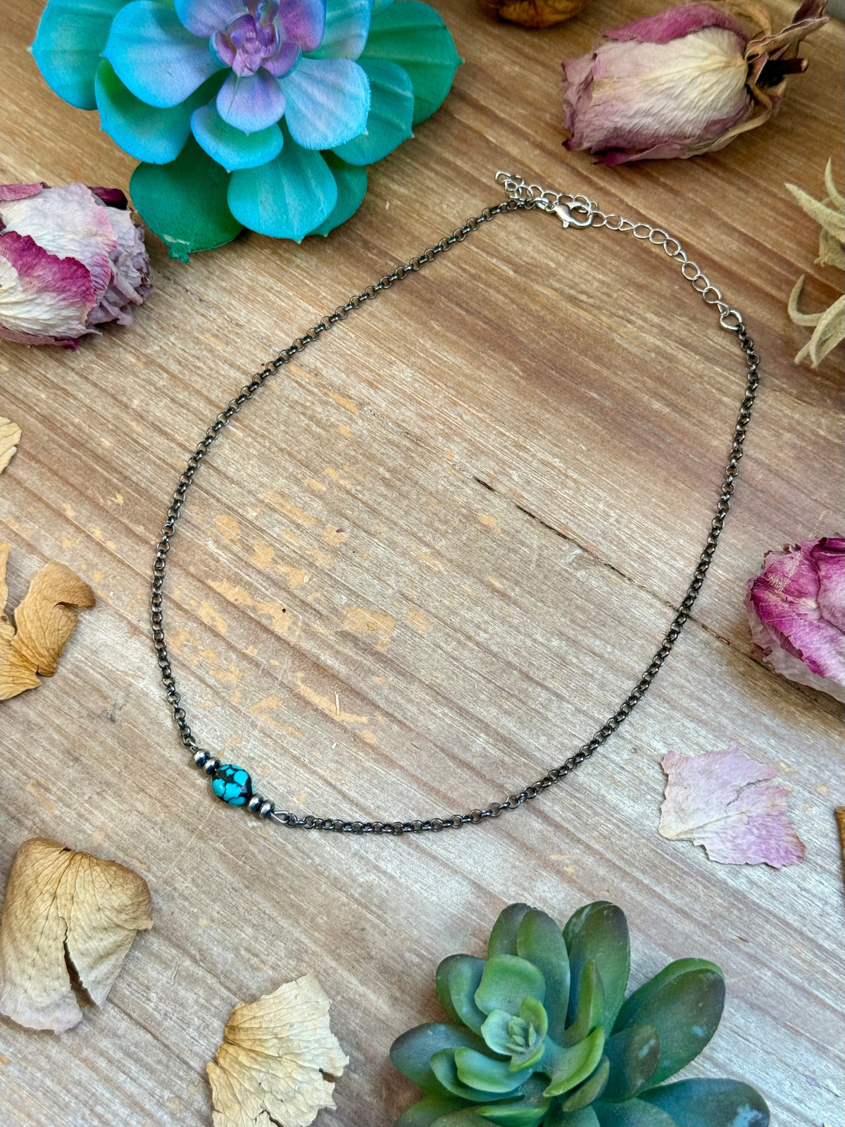 Dark Turquoise Center & Sterling Saucer Pearl Necklace 16” The Bijoux FAB Jewelry
