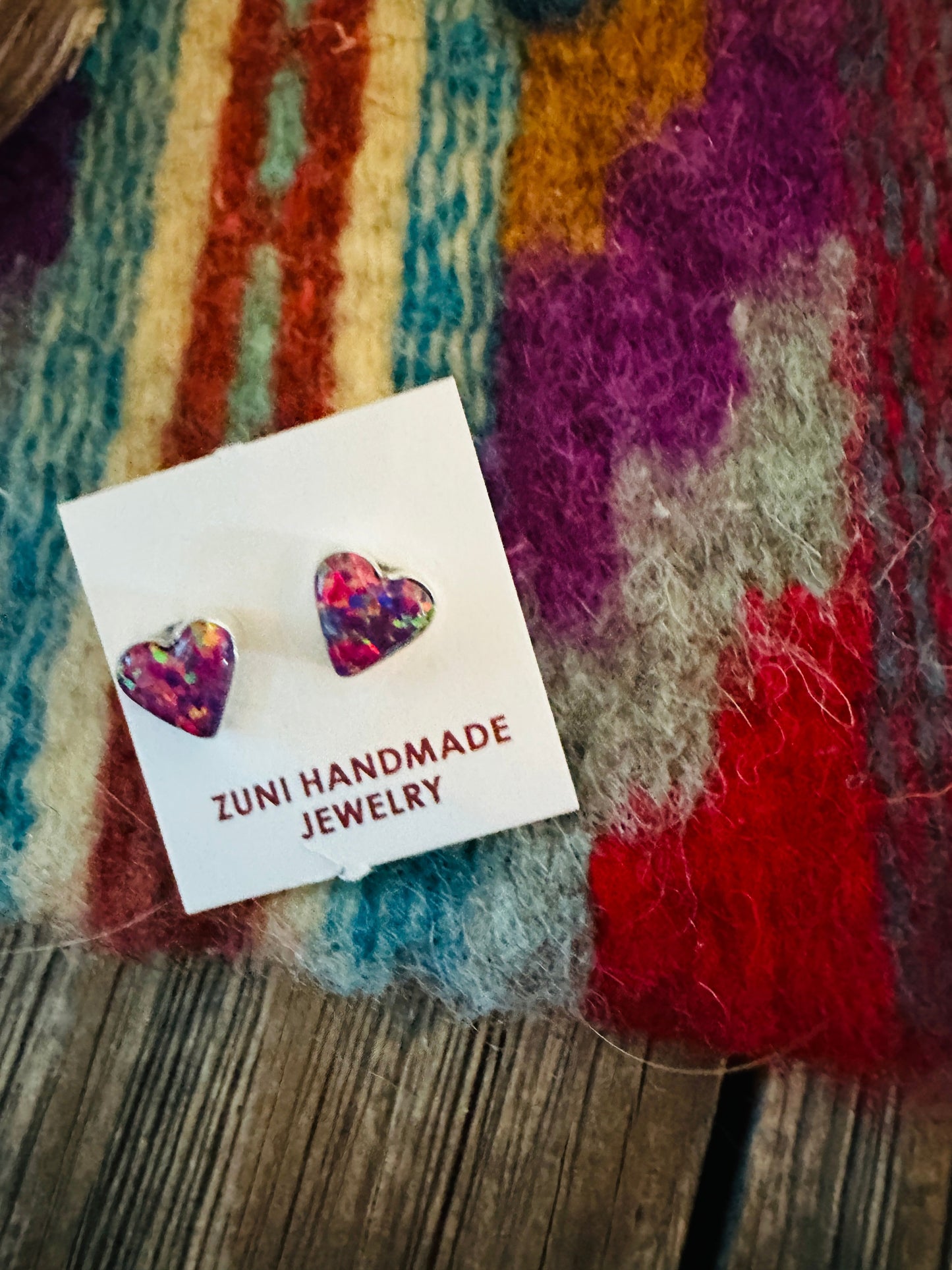 Handcrafted Sterling Silver & Purple Opal Stud Heart Earrings Nizhoni Traders LLC