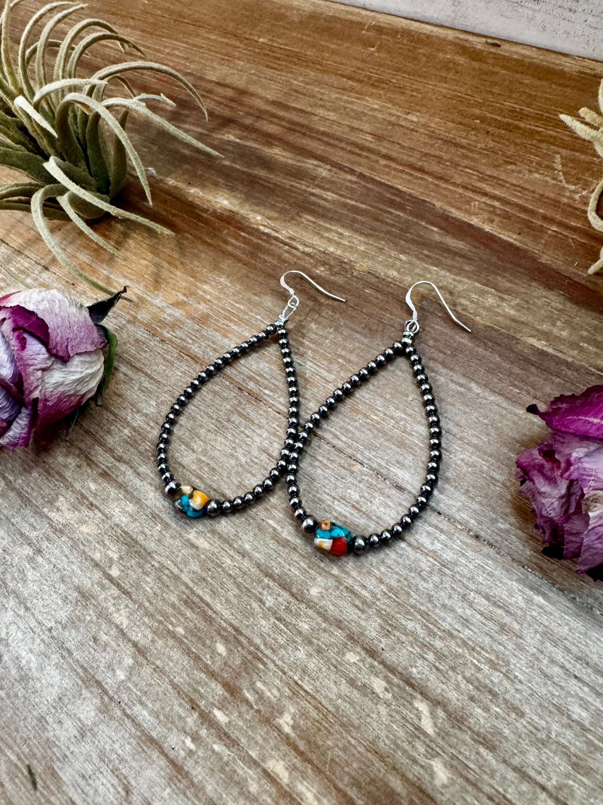 Mixed Turquoise & Spiny Oyster Teardrop Earrings – Sterling Silver Pearls The Bijoux FAB Jewelry