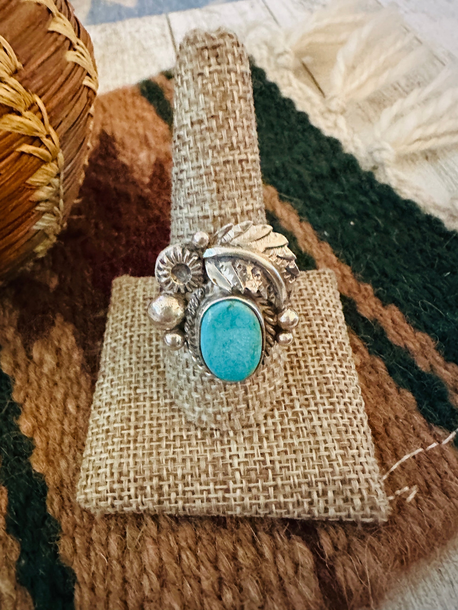 Old Pawn Handcrafted Turquoise & Sterling Silver Adjustable Ring Nizhoni Traders LLC