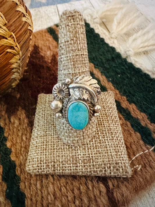 Old Pawn Handcrafted Turquoise & Sterling Silver Adjustable Ring Nizhoni Traders LLC