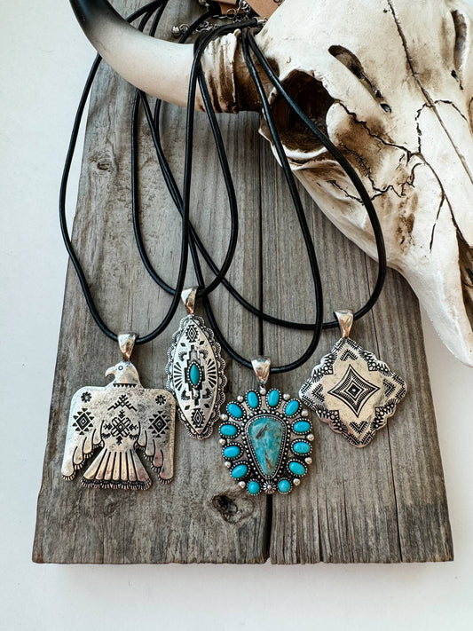 Western Pendant Necklace - Thunderbird conch aztec  Boho Ranch Shop