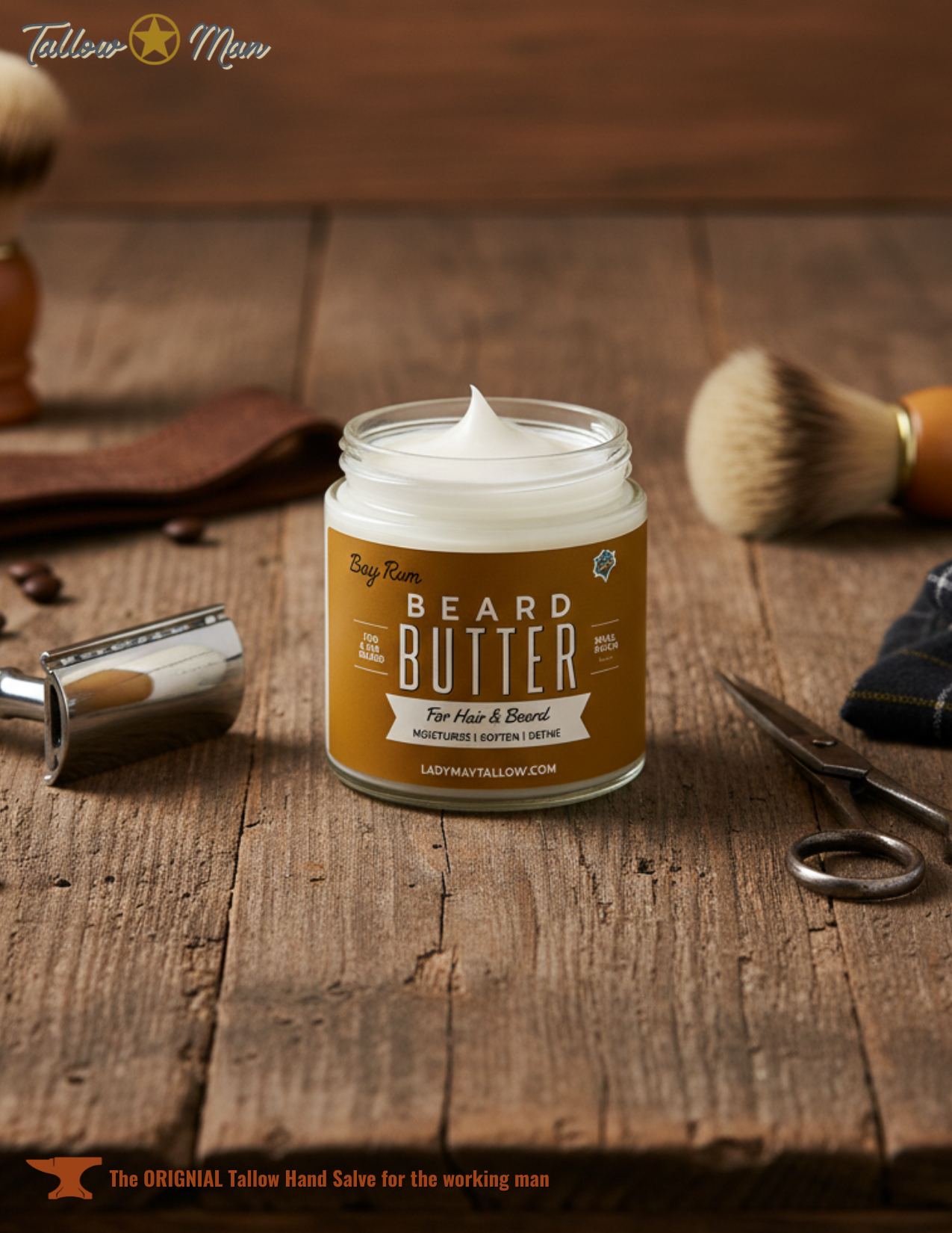 Tallow Man Bay Rum Beard + Body Butter | Men's Grooming | Grass-Fed Tallow | 9oz Lady May Tallow