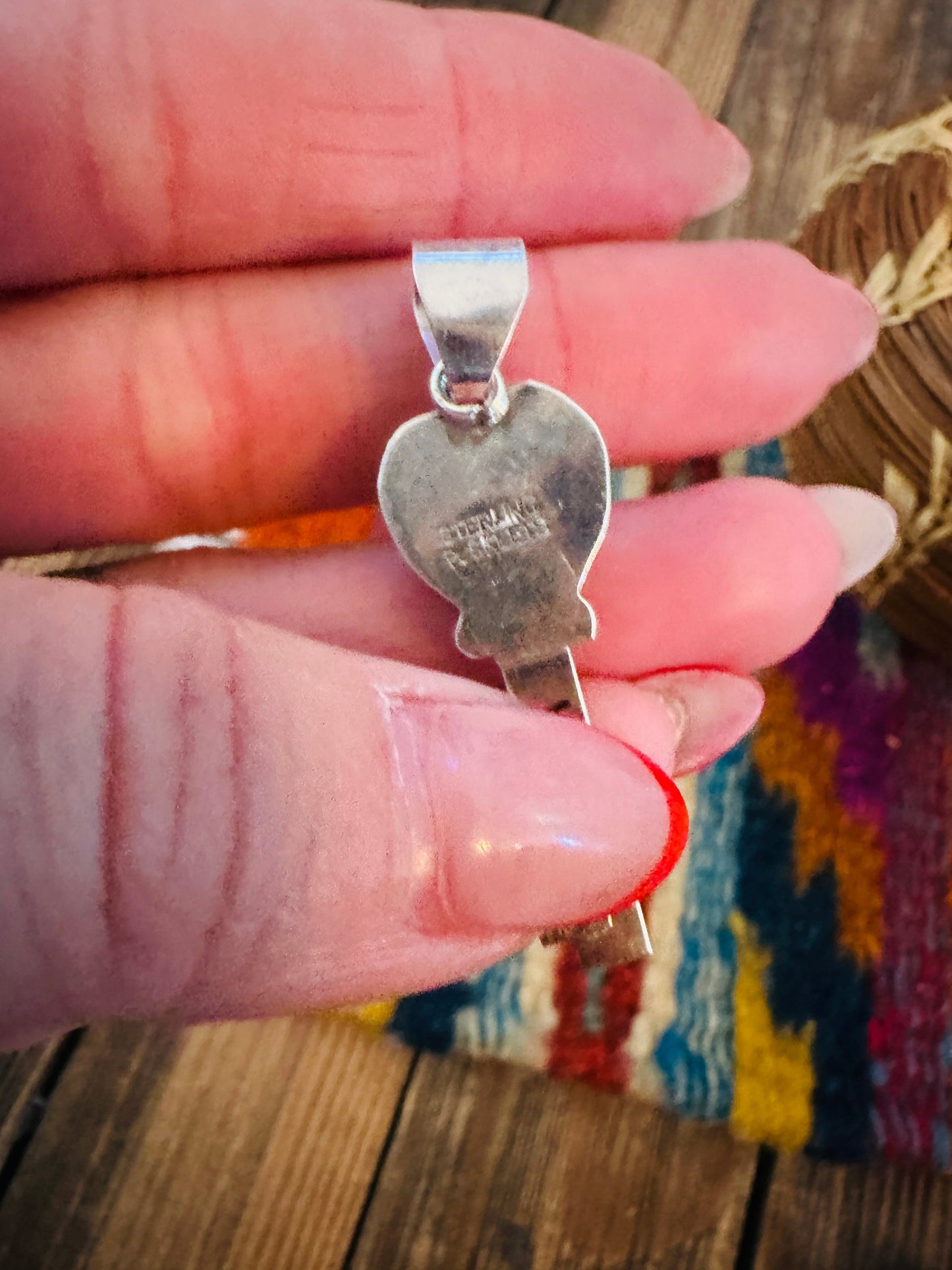 Handcrafted Spiny Oyster & Sterling Silver Heart Key Pendant Nizhoni Traders LLC