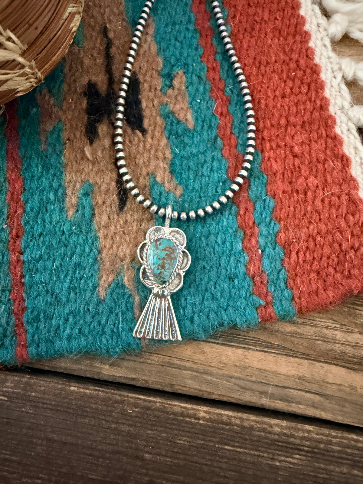 Handcrafted Sterling Silver & Turquoise Blossom Pendant by Joseph Martinez Nizhoni Traders LLC