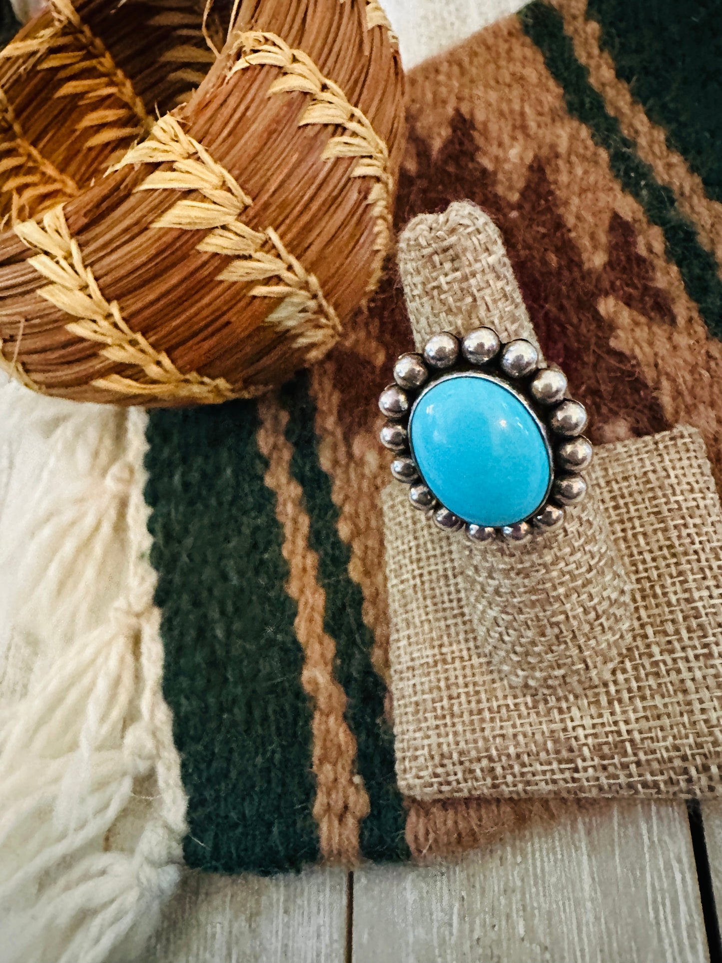 Old Pawn Handcrafted Turquoise & Sterling Silver Ring Size 6.75 Nizhoni Traders LLC