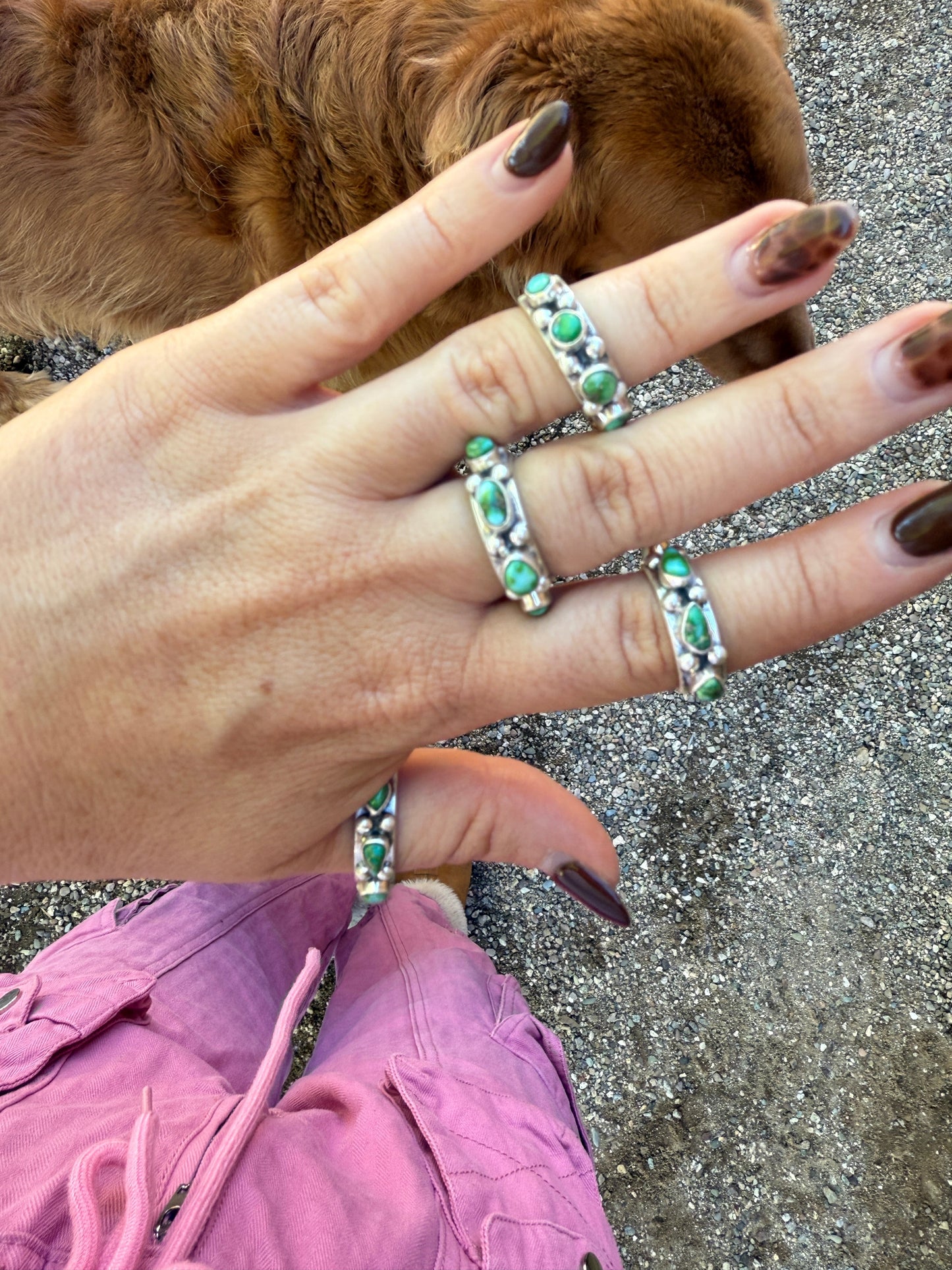 Handmade Sterling Silver Sonoran Mountain Turquoise Adjustable Rings with Signed Nizhoni Nizhoni Traders LLC