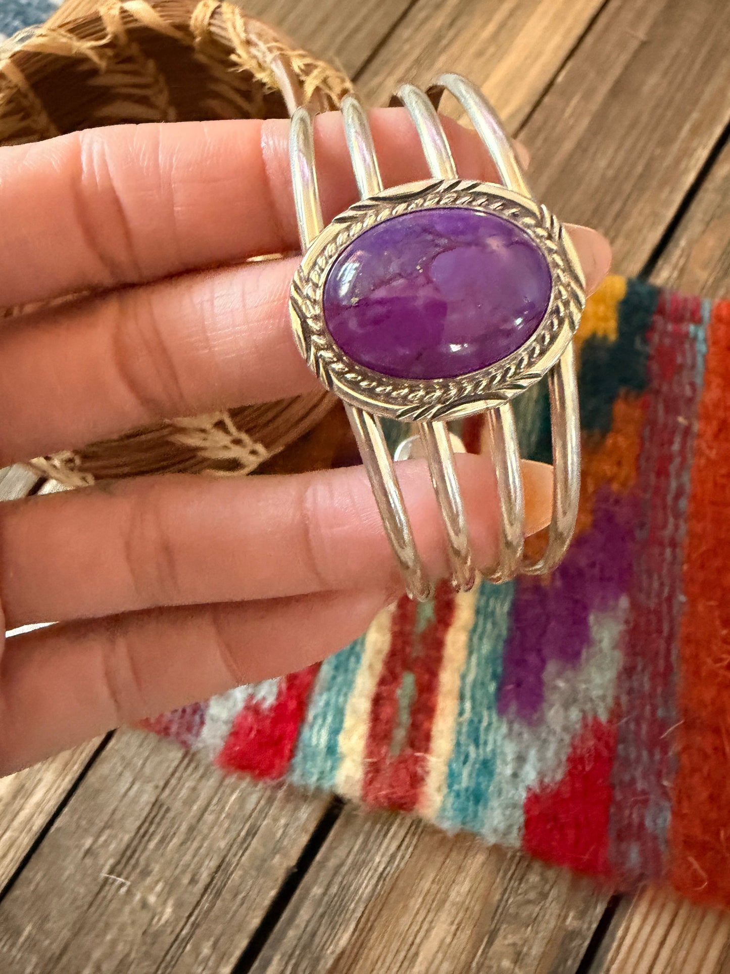 Handcrafted Dyed Kingman Turquoise & Sterling Silver Cuff Bracelet