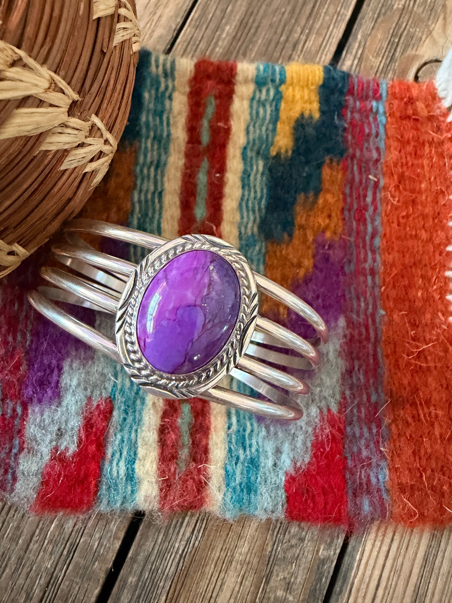 Handcrafted Dyed Kingman Turquoise & Sterling Silver Cuff Bracelet Nizhoni Traders LLC