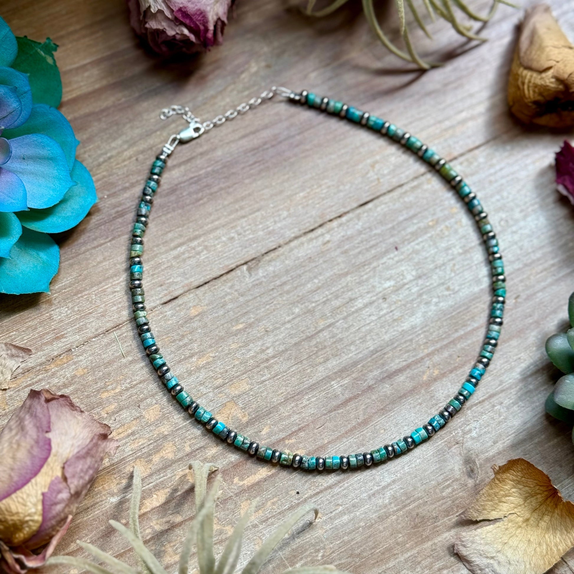 14” Turquoise Heishi & Sterling Silver Saucer Necklace – The Bijoux FAB The Bijoux FAB Jewelry