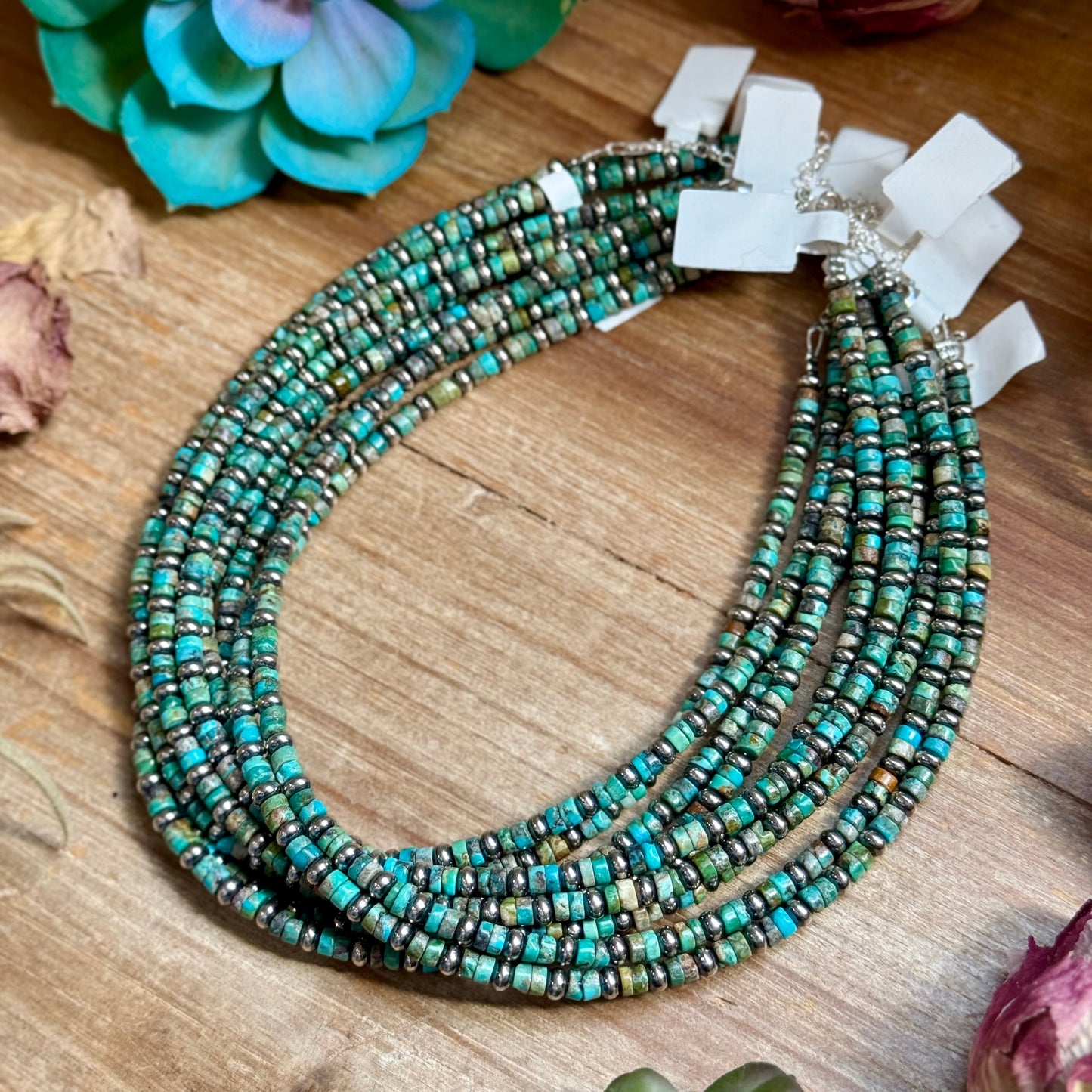 14” Turquoise Heishi & Sterling Silver Saucer Necklace – The Bijoux FAB The Bijoux FAB Jewelry