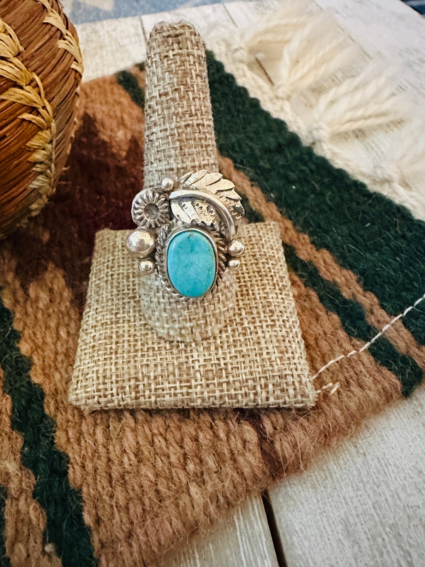 Old Pawn Handcrafted Turquoise & Sterling Silver Adjustable Ring Nizhoni Traders LLC