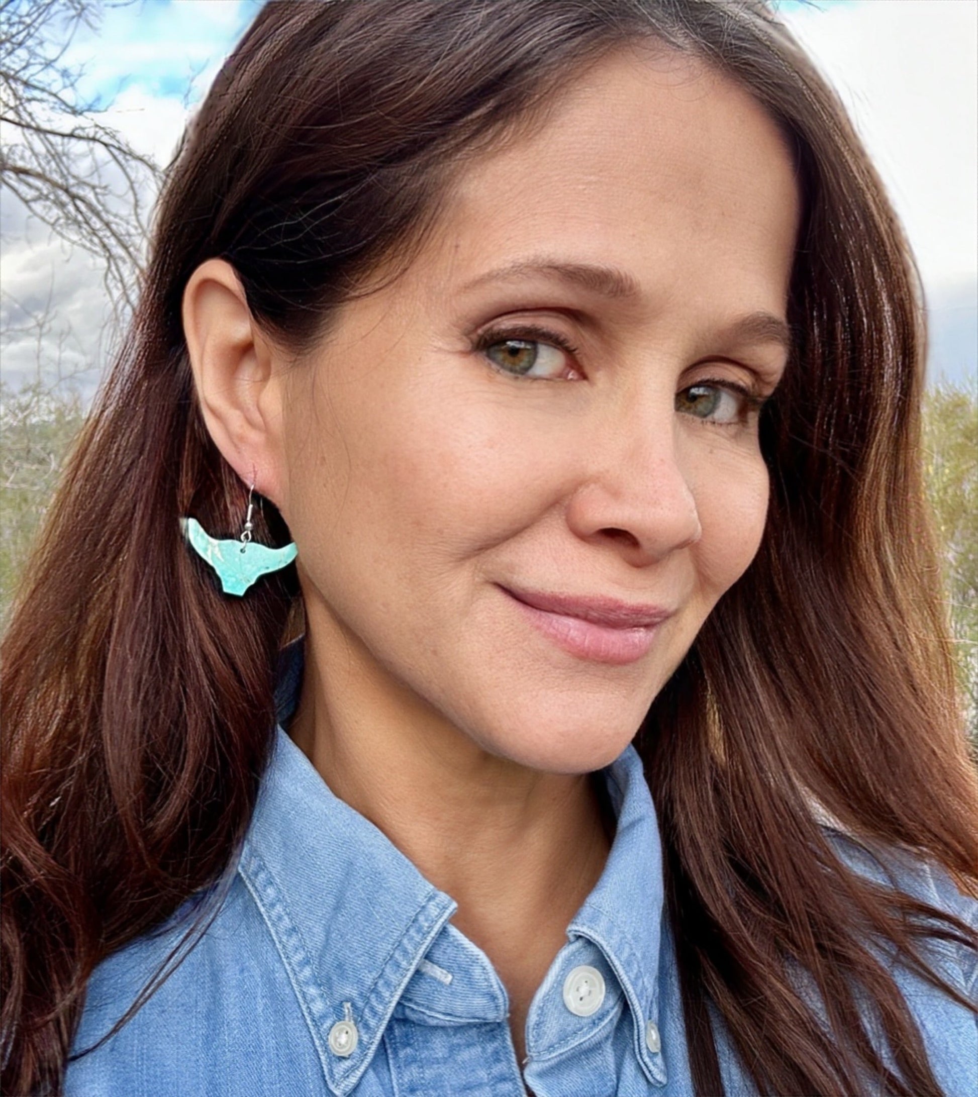 Handcrafted Blue Indigo Turquoise & Sterling Silver Bull head Slab Earrings Nizhoni Traders LLC
