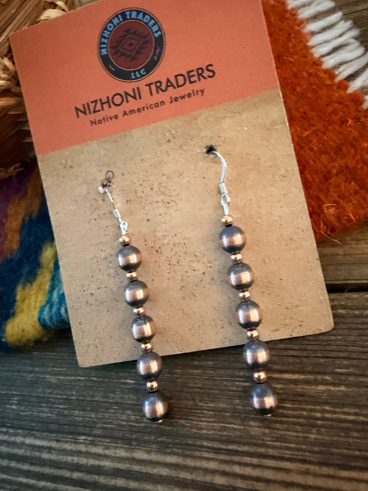 Handcrafted Copper Beaded Dangle Earrings Nizhoni Traders LLC