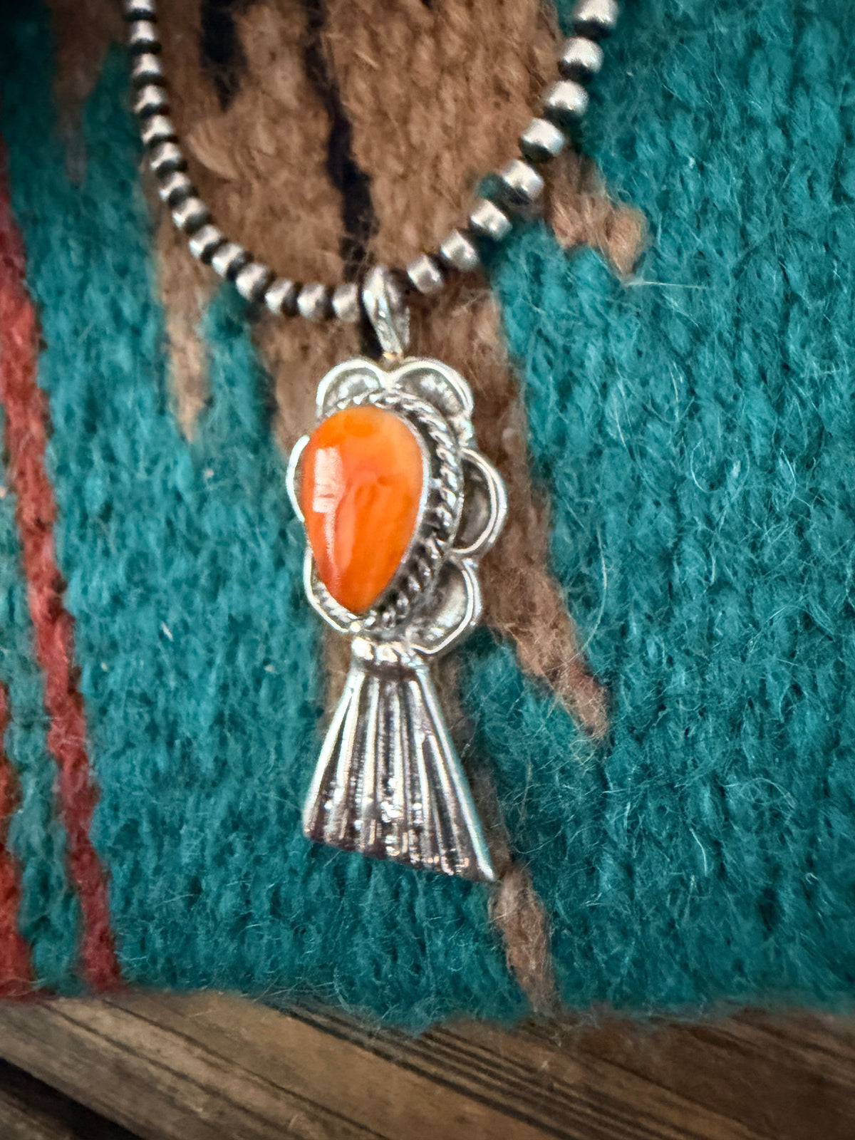 Handcrafted Sterling Silver & Orange Spiny Oyster Blossom Pendant by Joseph Martinez Nizhoni Traders LLC
