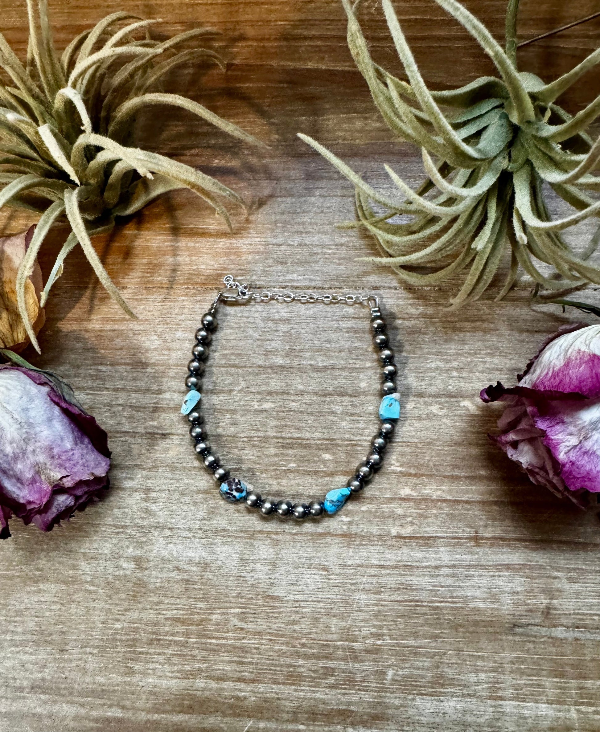 Golden Hill Turquoise Bracelet – 5mm Sterling Silver Pearls The Bijoux FAB Jewelry