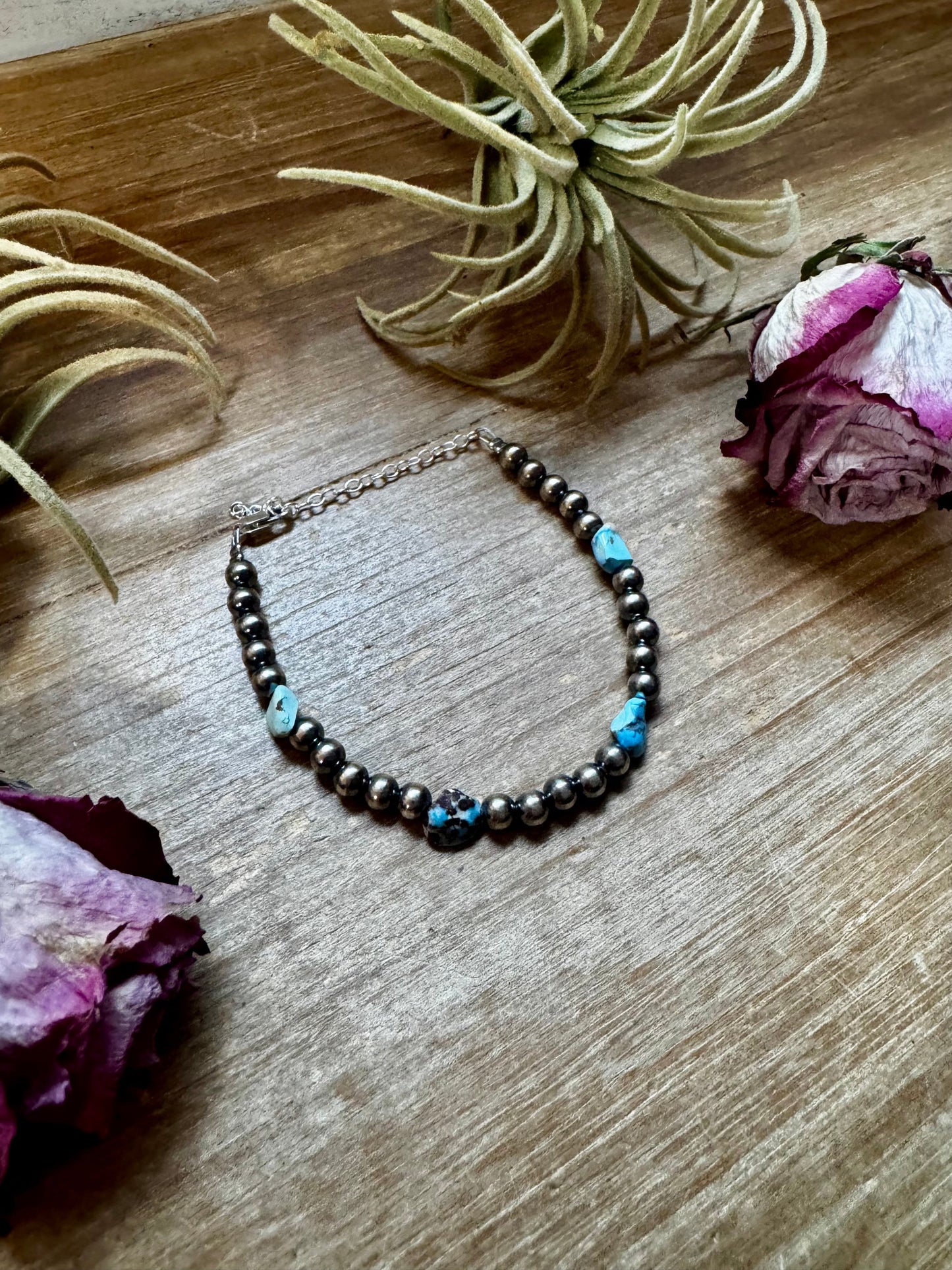 Golden Hill Turquoise Bracelet – 5mm Sterling Silver Pearls The Bijoux FAB Jewelry