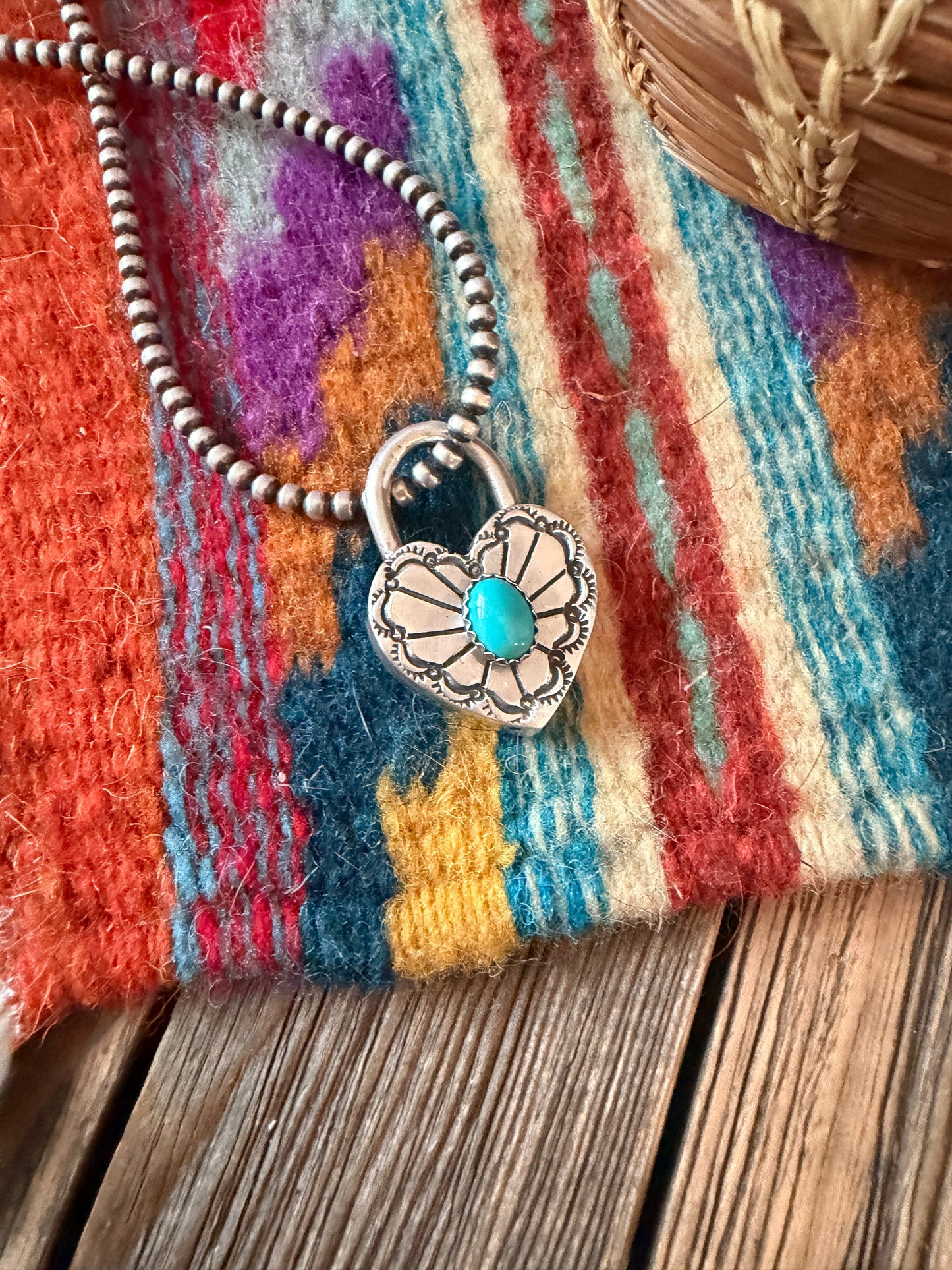 Handcrafted Sterling Silver & Turquoise Heart Locket Pendant Nizhoni Traders LLC