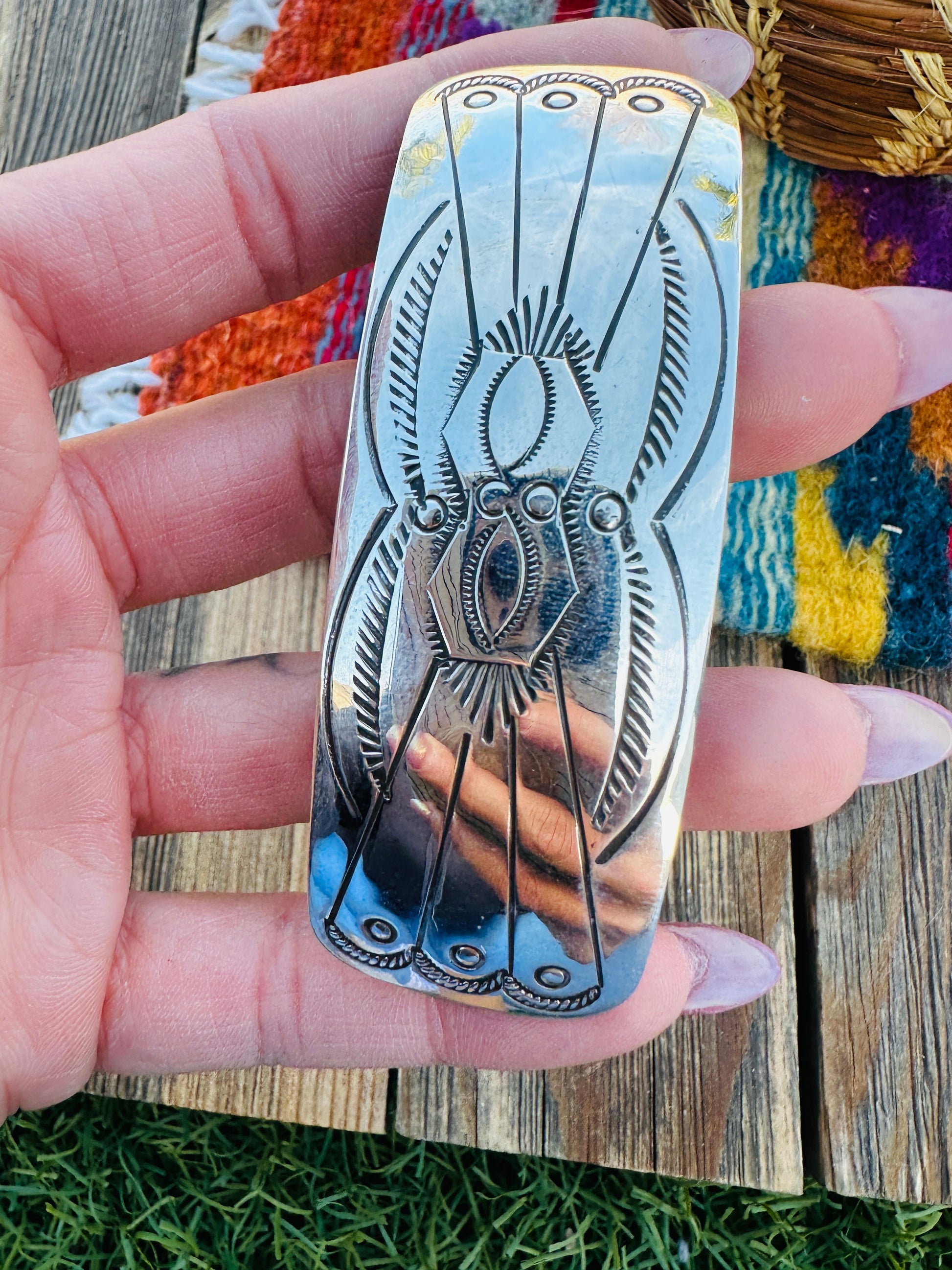 Handcrafted Sterling Silver Hair Barrette Nizhoni Traders LLC