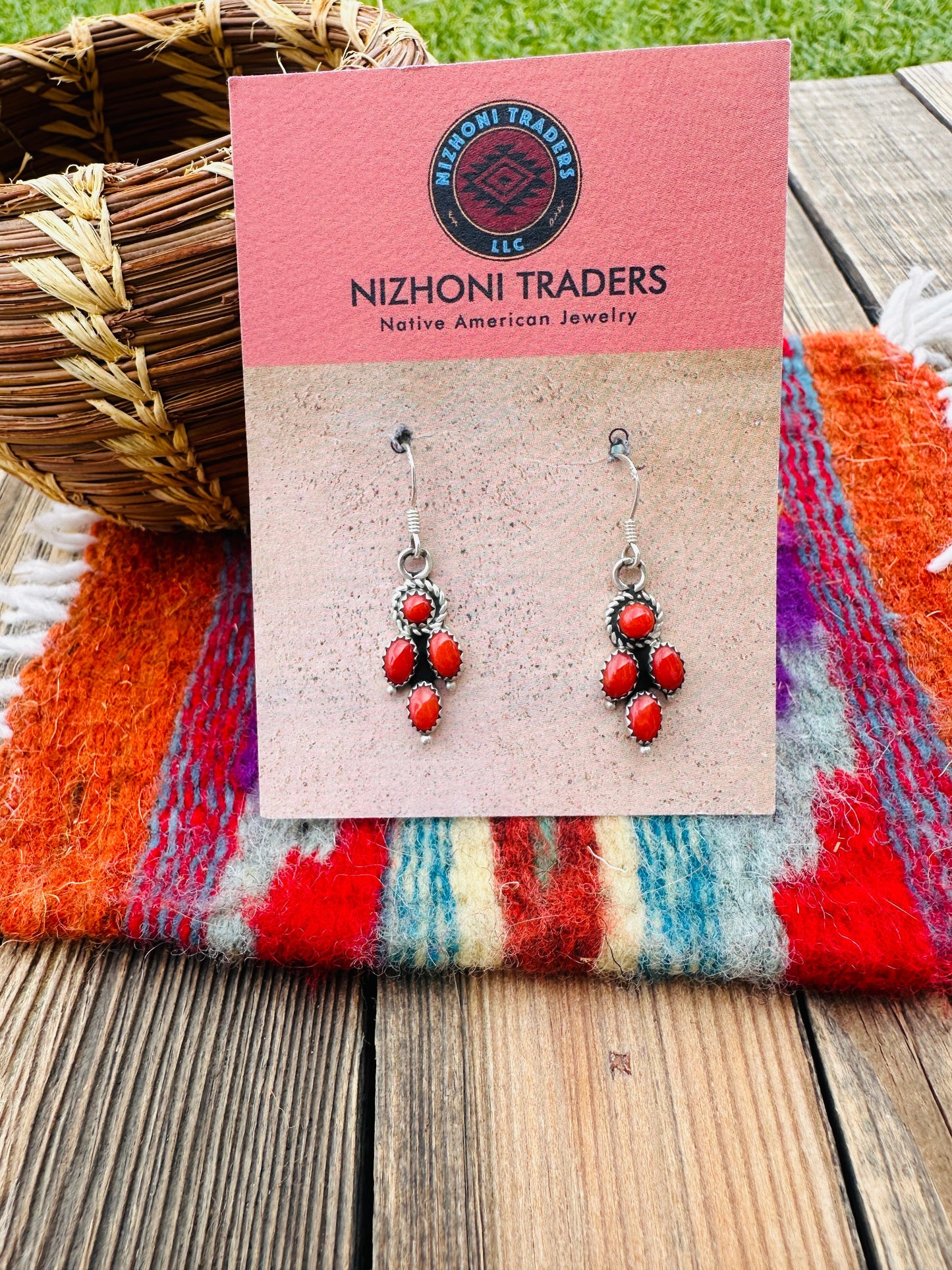 Handcrafted Coral & Sterling Silver Dangle Earrings Nizhoni Traders LLC