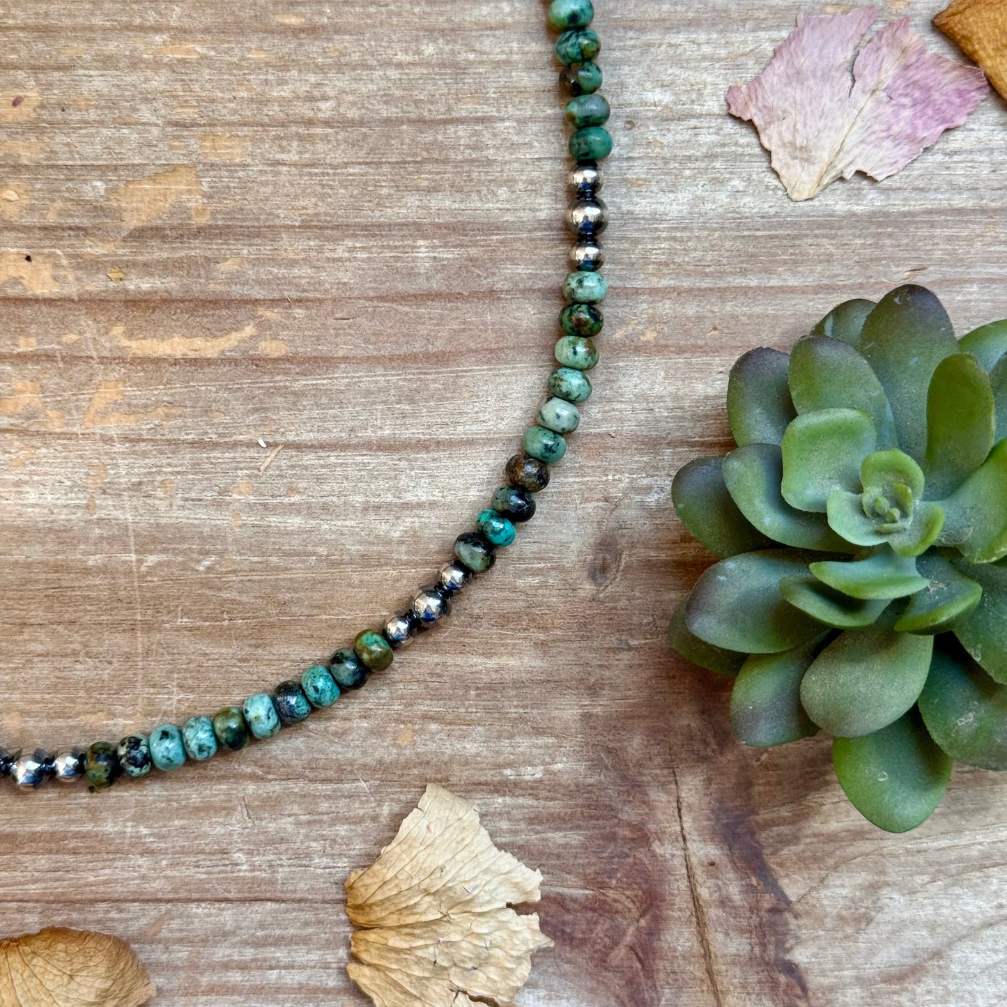 African Turquoise & Sterling Pearl Necklace 19” The Bijoux FAB Jewelry