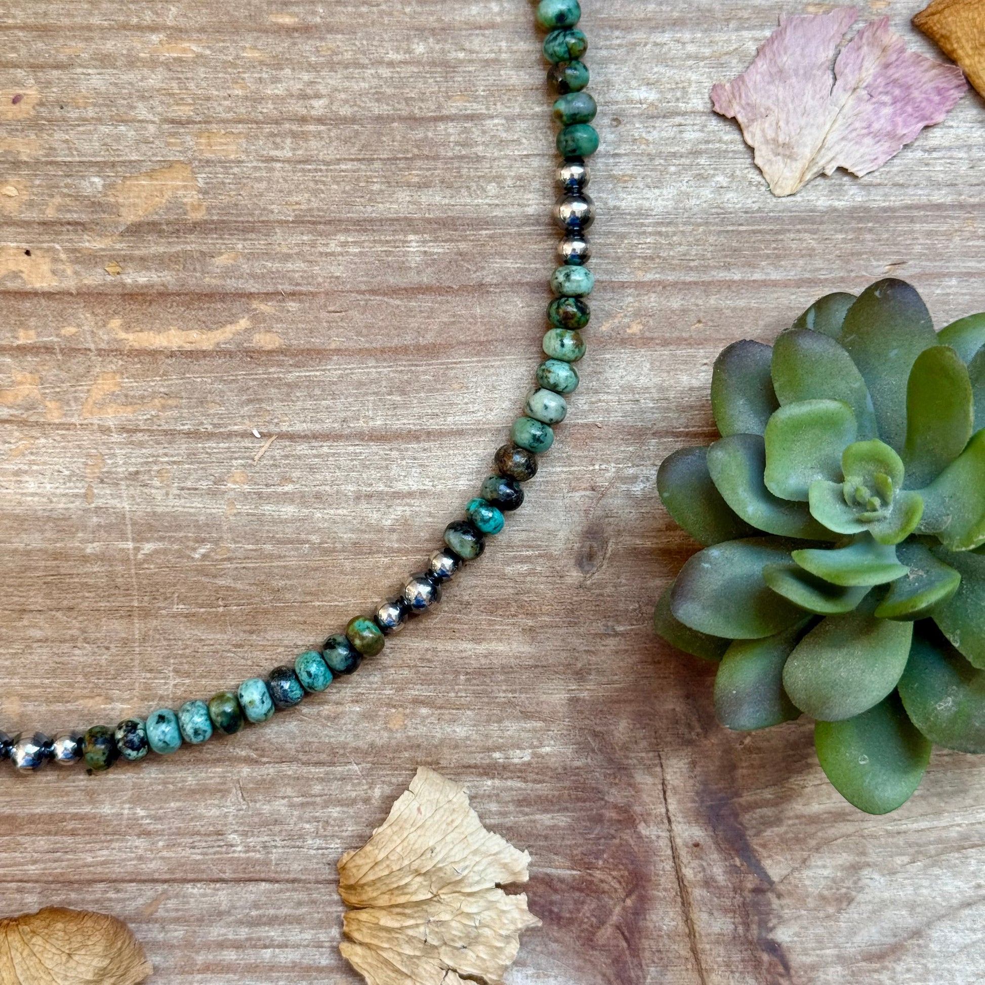 African Turquoise & Sterling Pearl Necklace 19” The Bijoux FAB Jewelry
