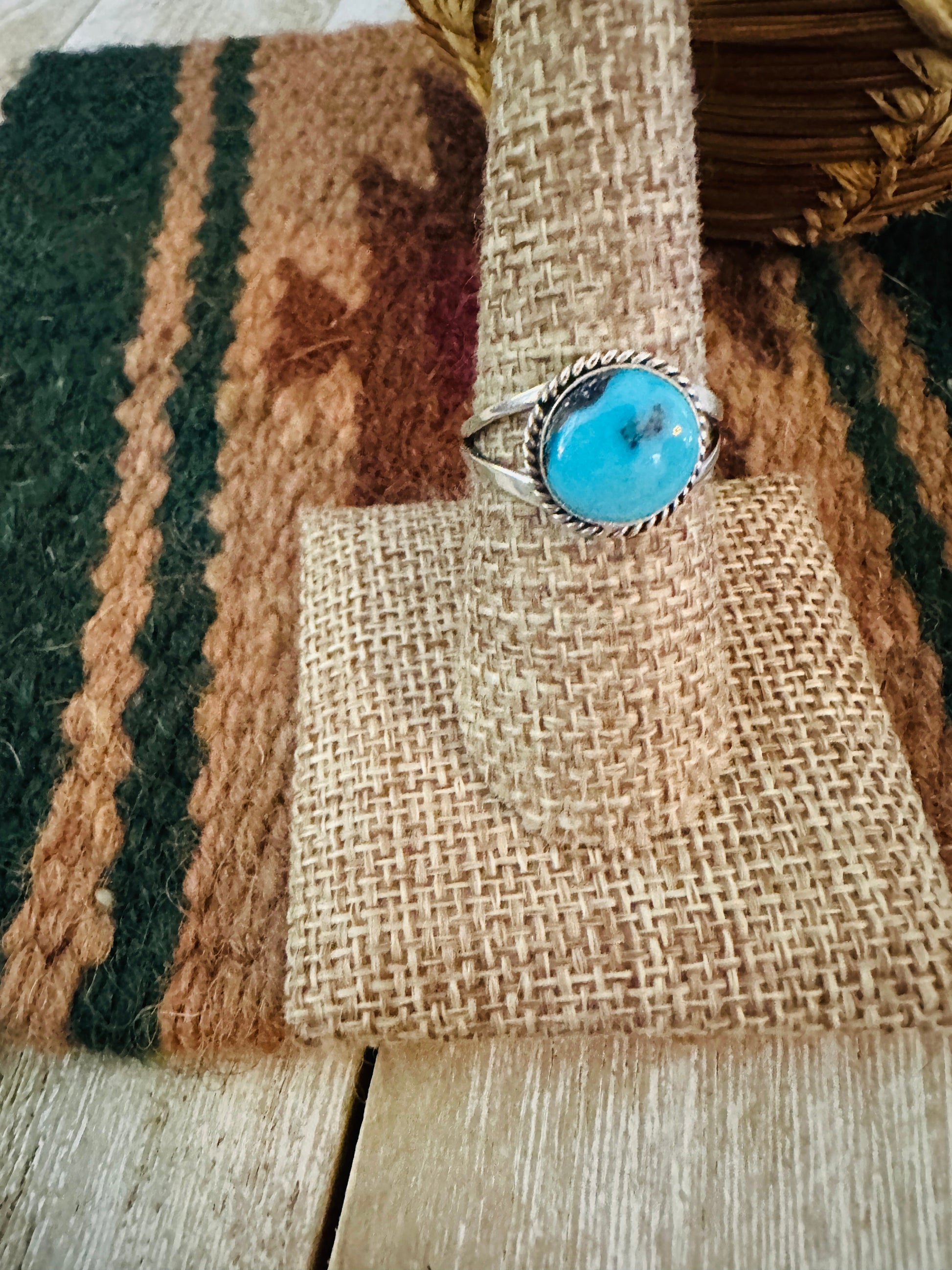 Old Pawn Handcrafted Turquoise & Sterling Silver Ring Size 8 Nizhoni Traders LLC