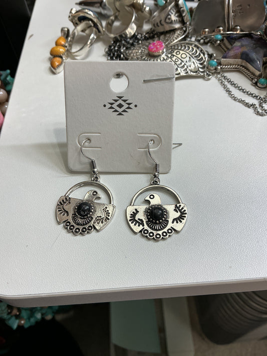 Fashion silver black Onyx Thunderbird, dangles CedarHill Country Market