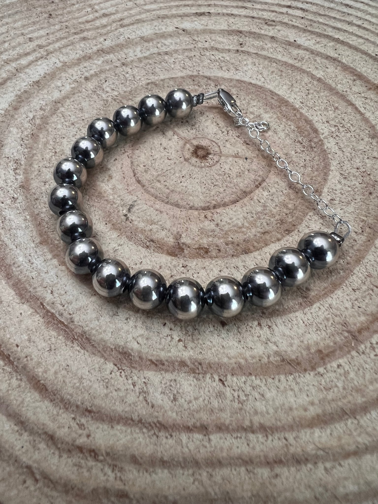 8mm Sterling Silver Pearls bracelet - 6.5 inch bracelet Cowhide and Conchos