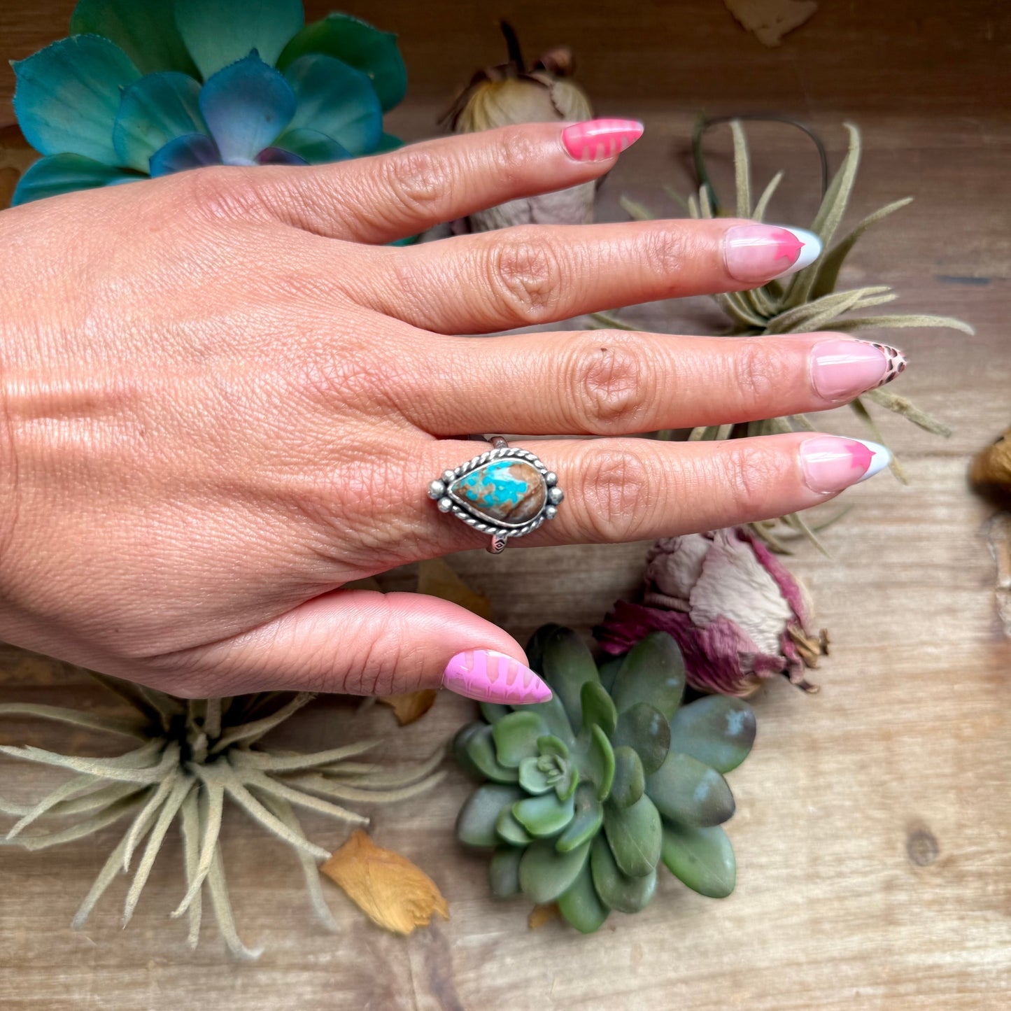 135 - Sterling Silver Easter Blue Turquoise Medicine Man Eye Stamped Stacking Ring by Jason Ogg The Bijoux FAB Jewelry