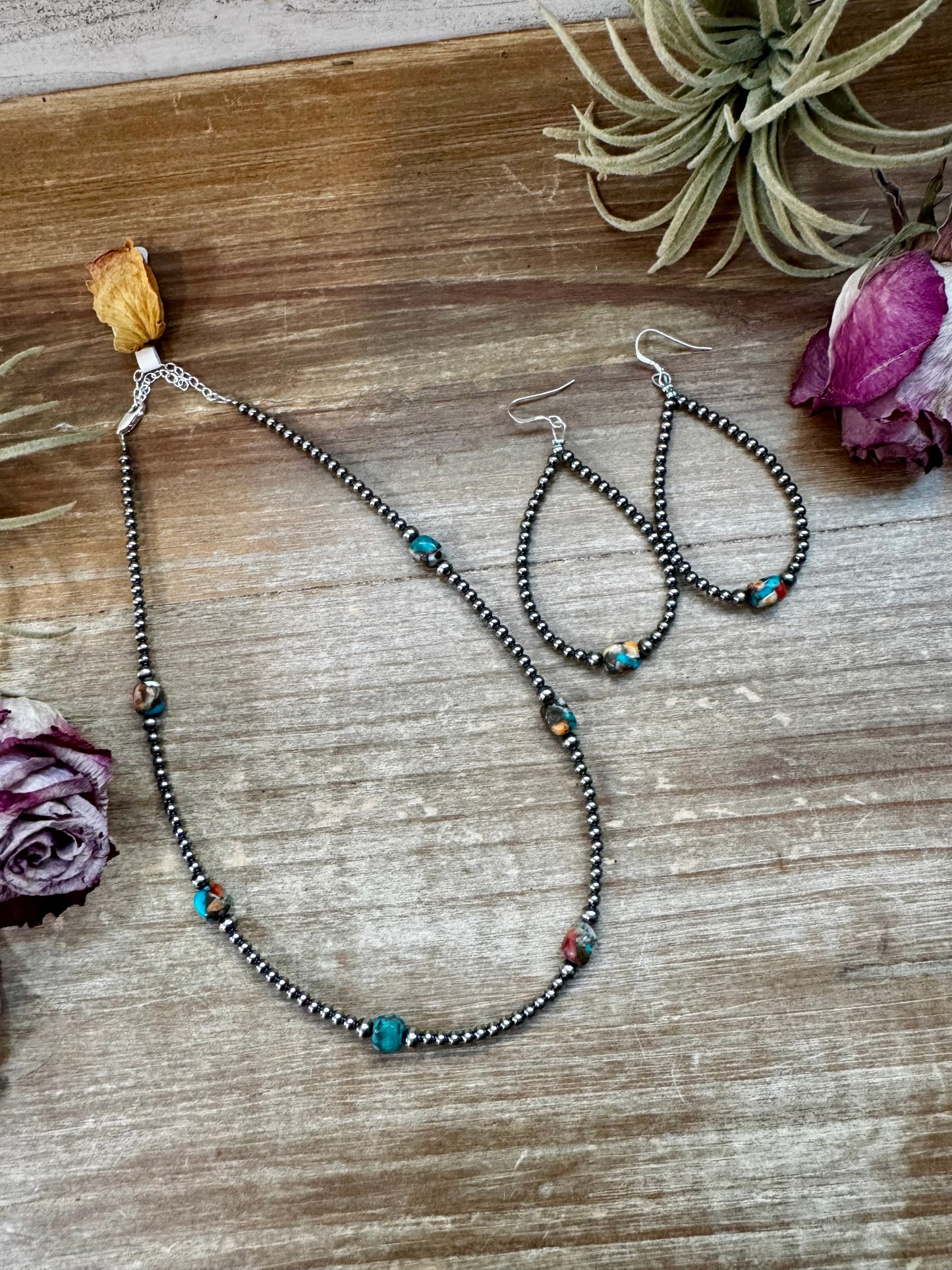 Mixed Turquoise & Spiny Oyster Teardrop Earrings – Sterling Silver Pearls The Bijoux FAB Jewelry