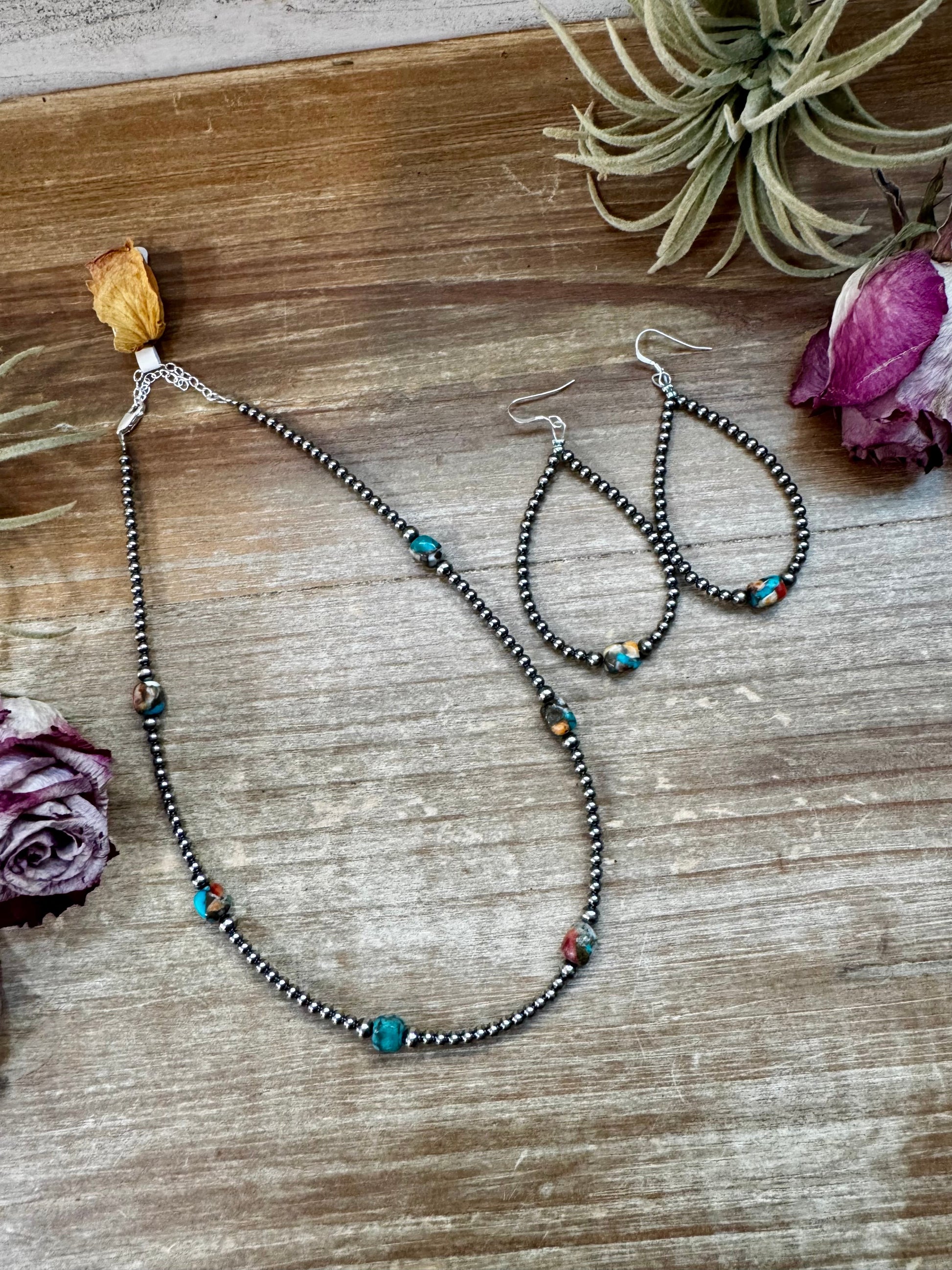 Mixed Turquoise & Spiny Oyster Teardrop Earrings – Sterling Silver Pearls The Bijoux FAB Jewelry