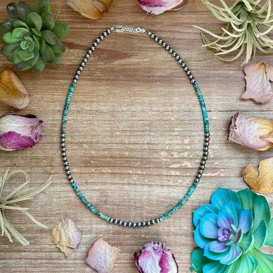 20” Heishi Turquoise Necklace – 4mm Turquoise & 5mm Sterling Silver Pearls The Bijoux FAB Jewelry