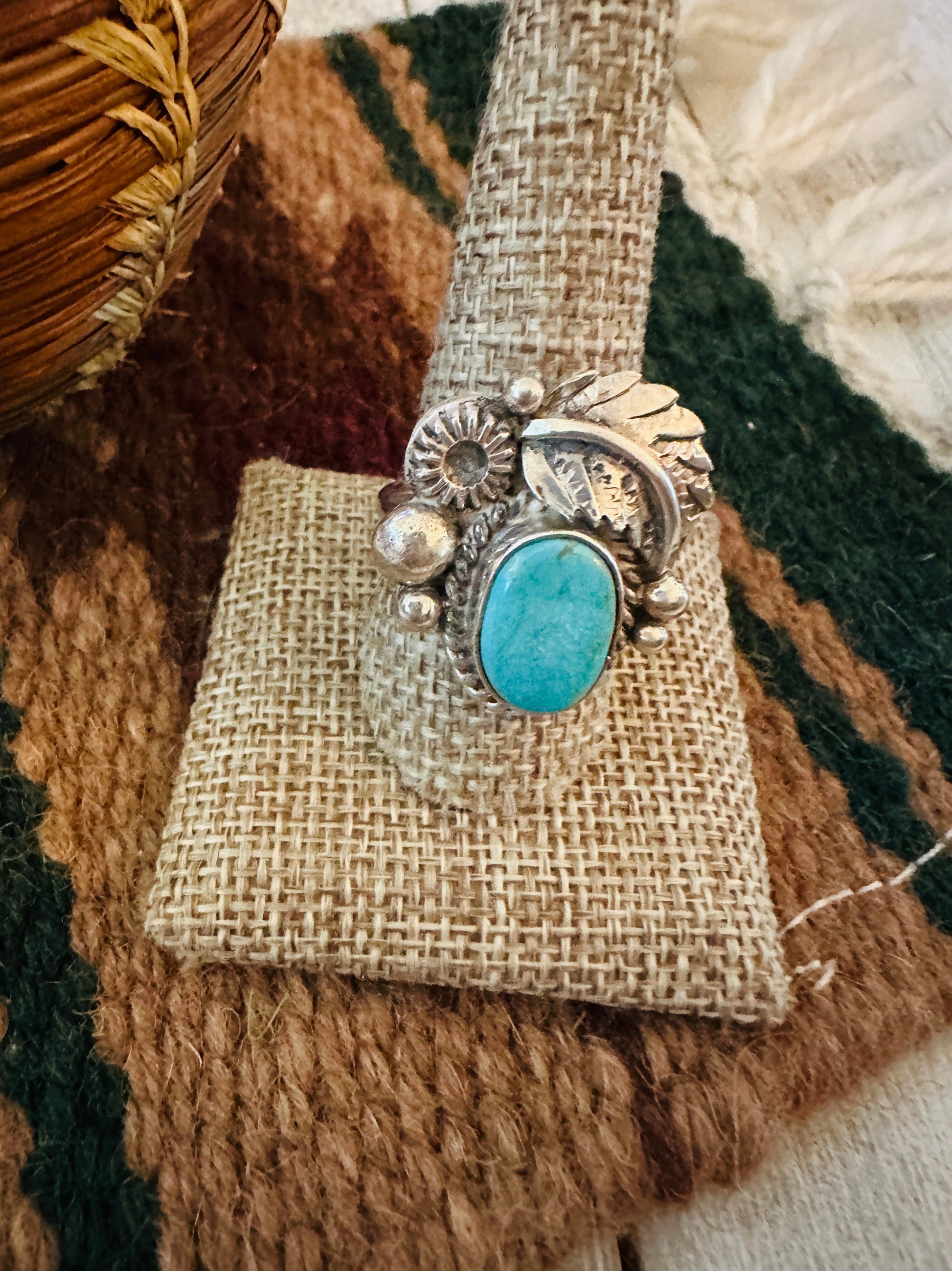 Old Pawn Handcrafted Turquoise & Sterling Silver Adjustable Ring Nizhoni Traders LLC