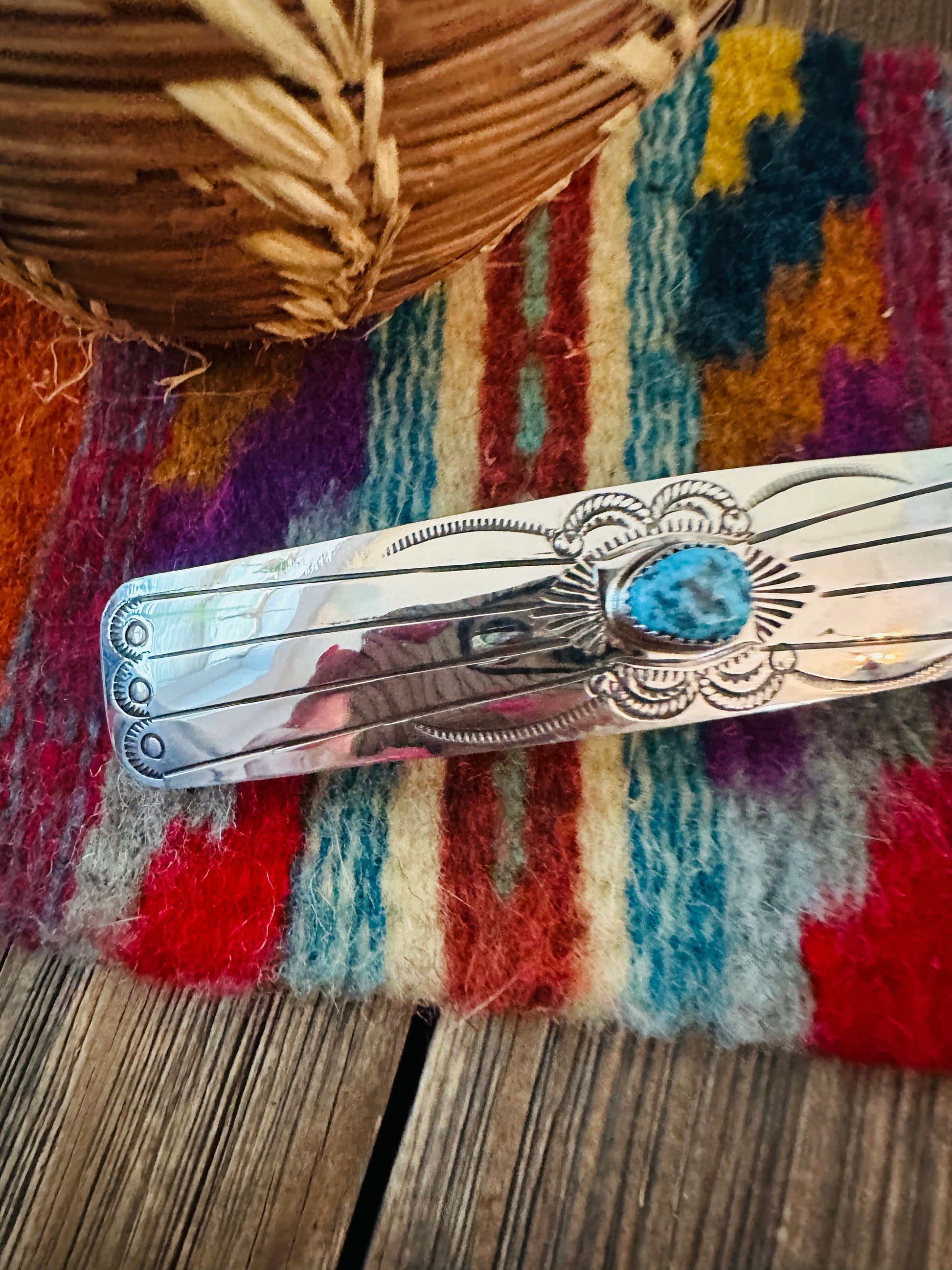 Handcrafted Turquoise & Sterling Silver Concho Hair Barrette Nizhoni Traders LLC