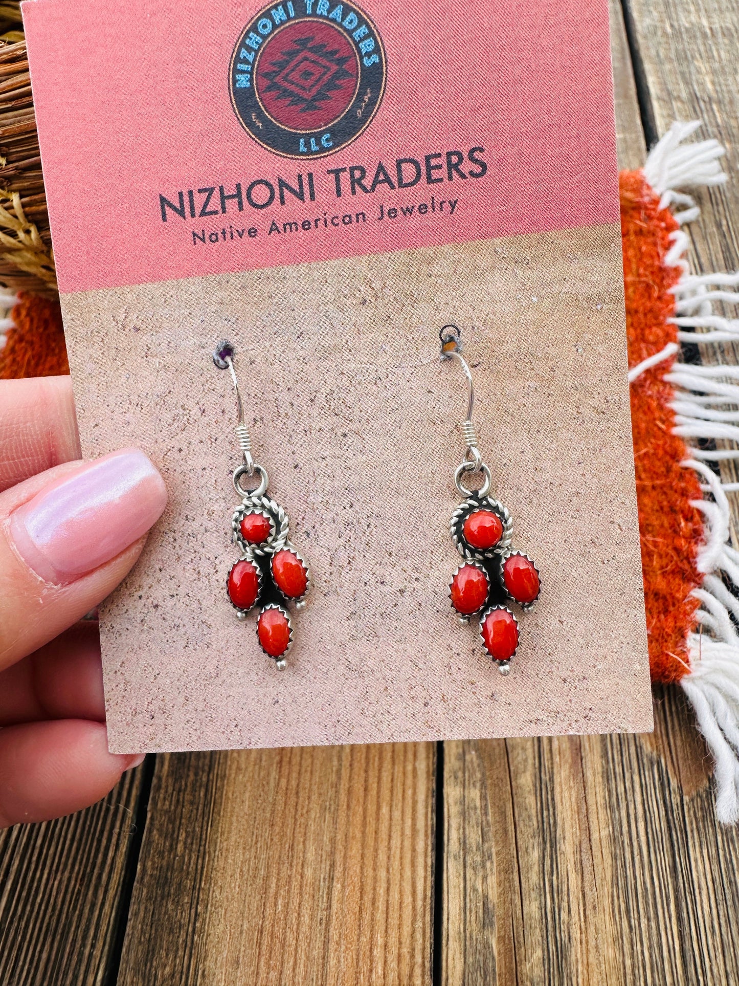 Handcrafted Coral & Sterling Silver Dangle Earrings Nizhoni Traders LLC